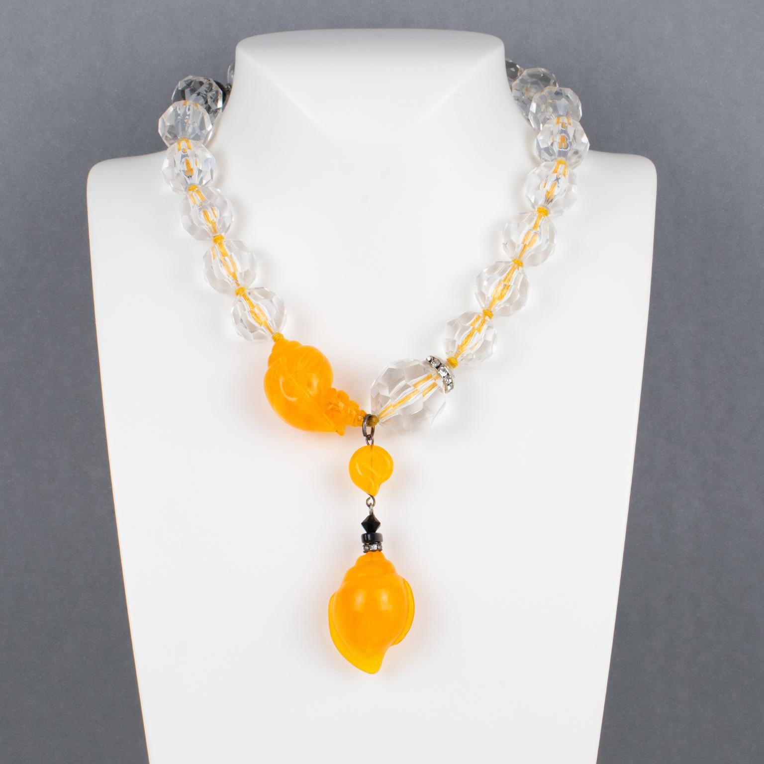 Moderne Angela Caputi, collier ras du cou en résine orange avec perles facettées