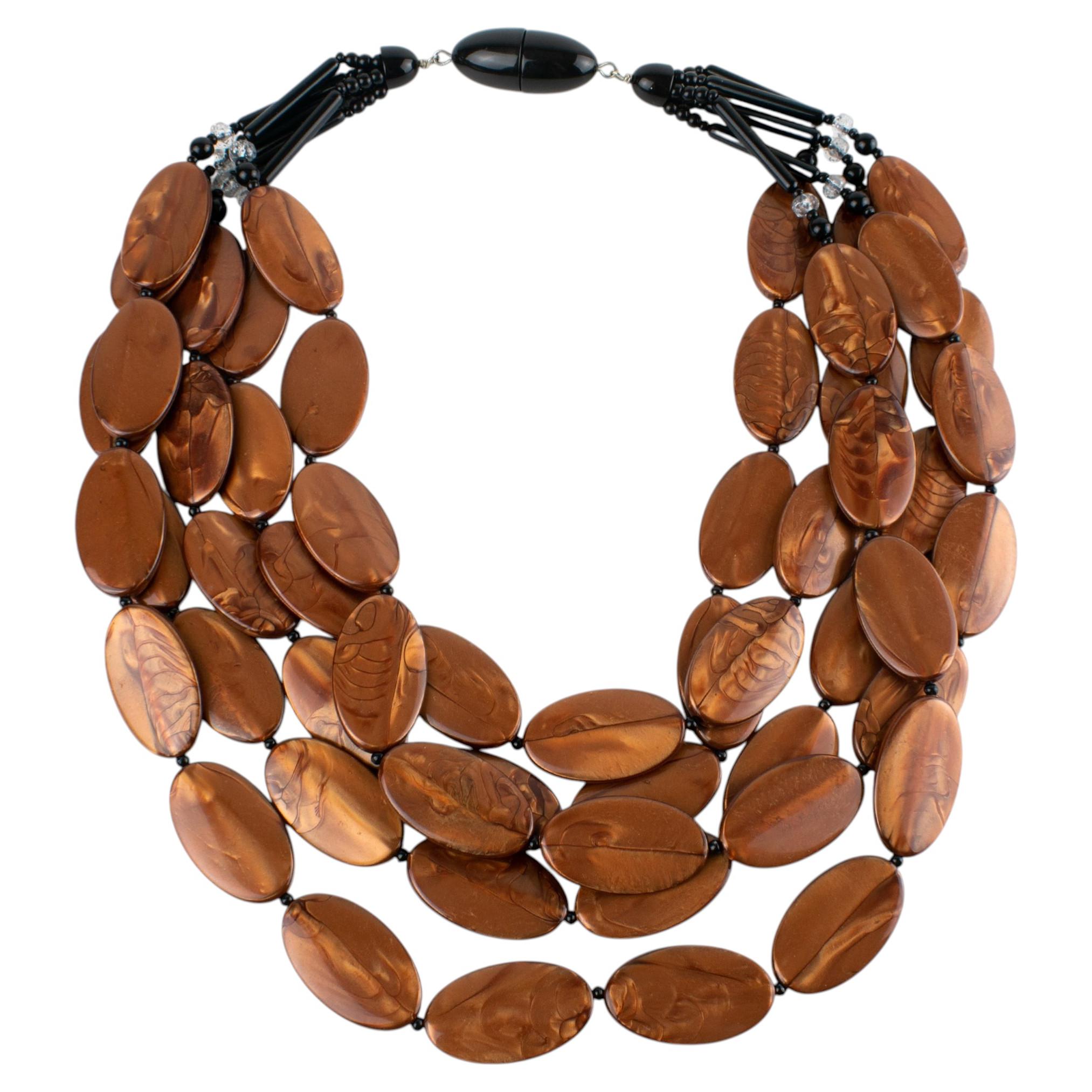 Angela Caputi - Collana a più fili in resina marrone cacao perlato