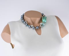 Angela Caputi Pearlized Gray and Turquoise Resin Frog Choker Necklace