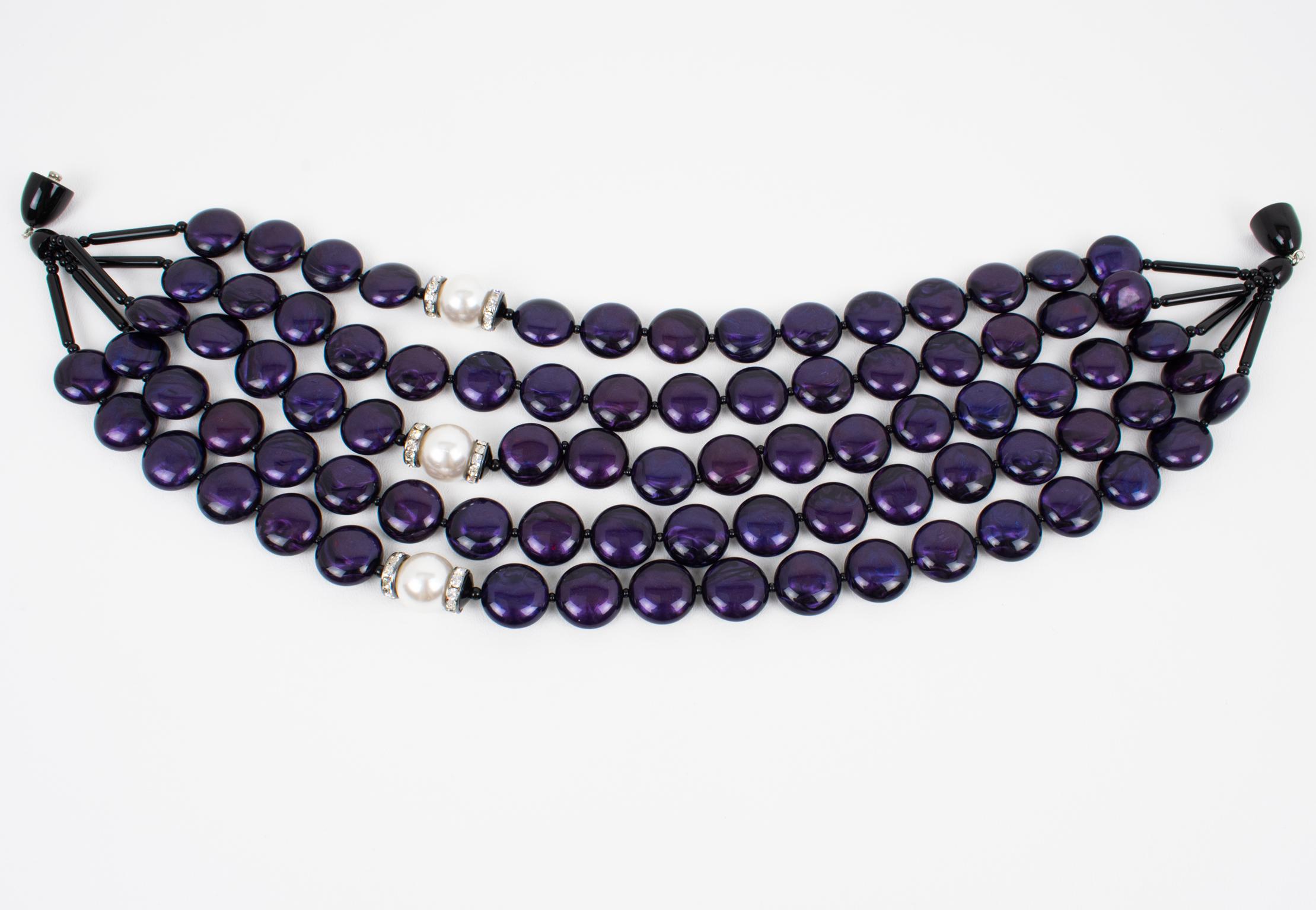 Angela Caputi Lila Harz Mehrreihige Choker-Halskette im Angebot 2