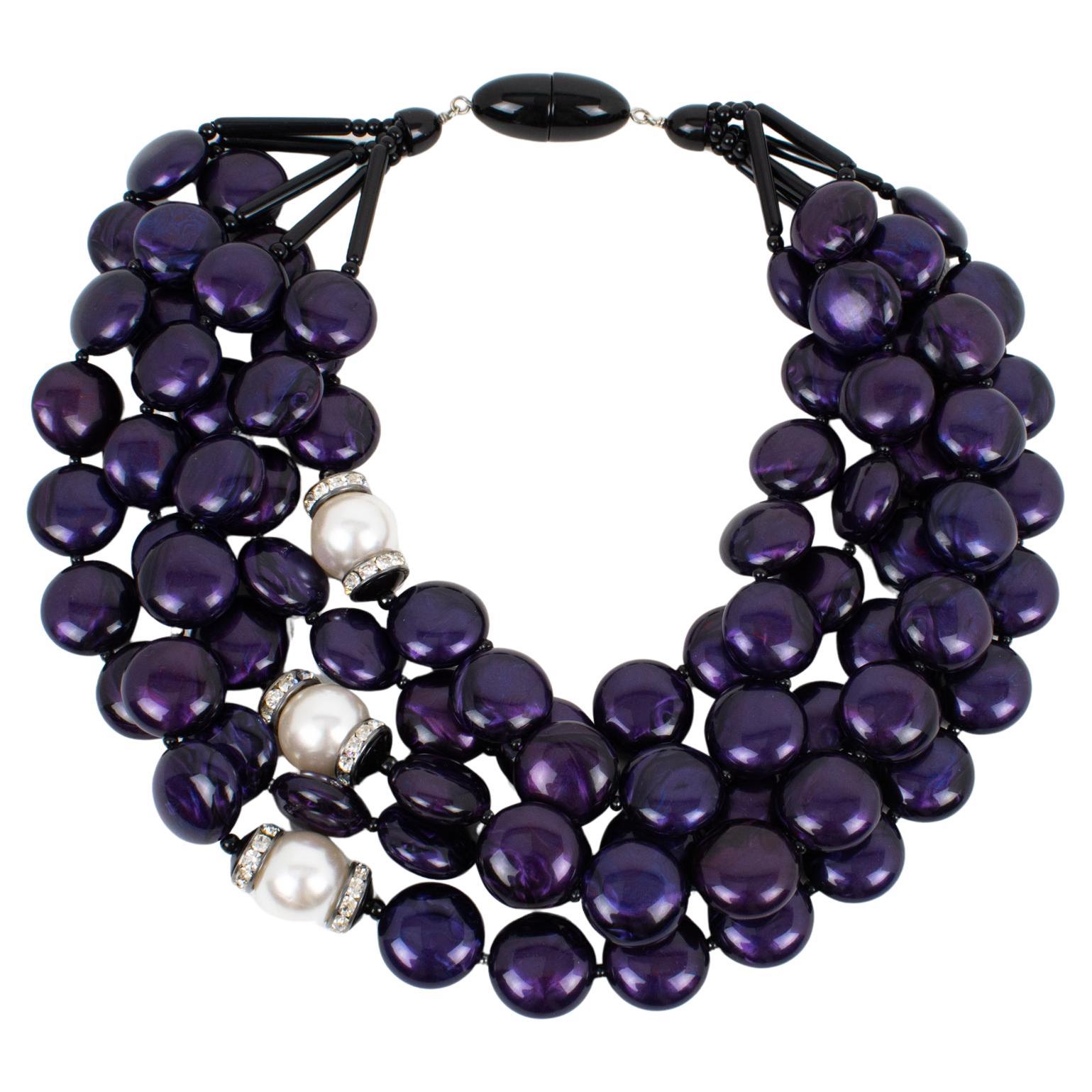 Angela Caputi Lila Harz Mehrreihige Choker-Halskette im Angebot
