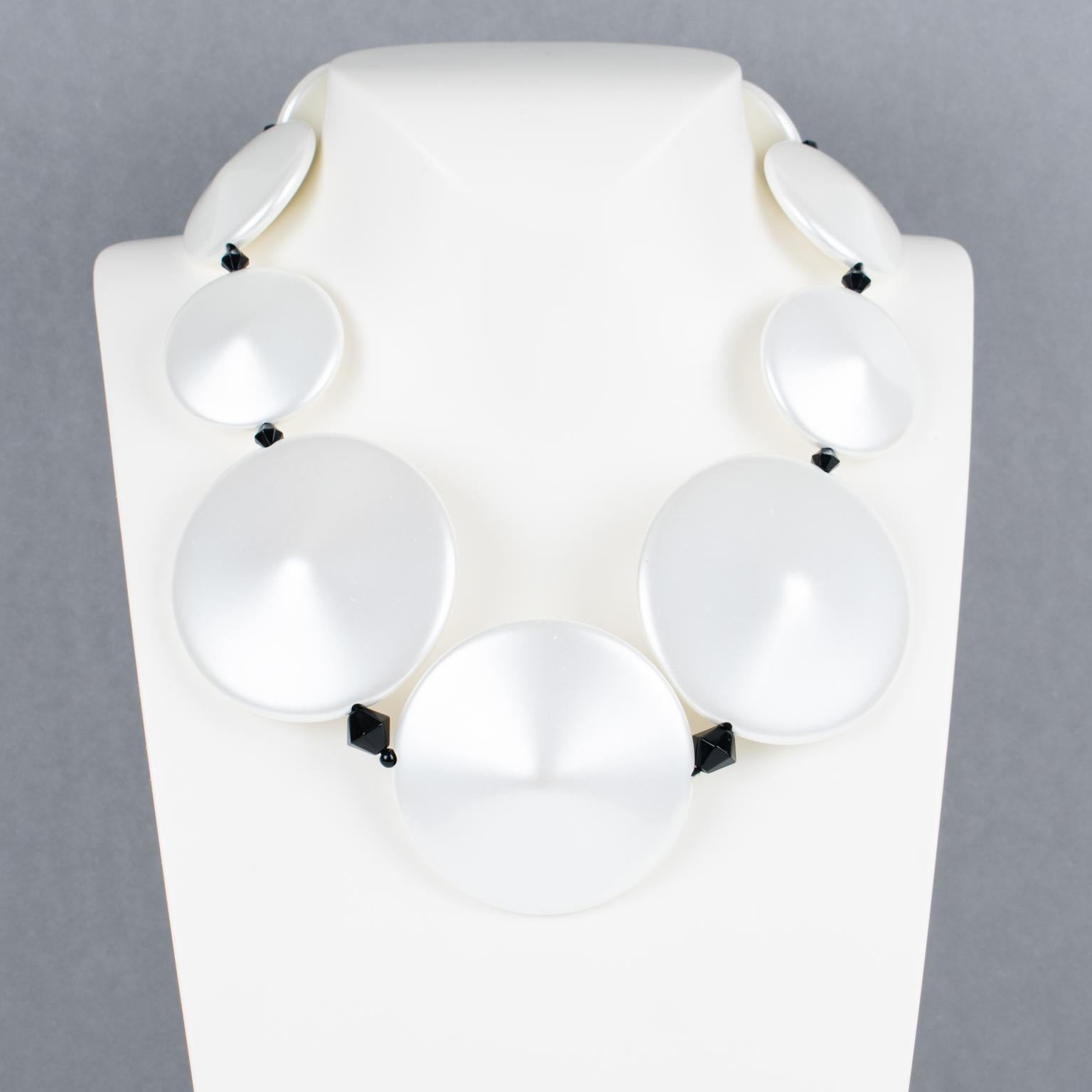Modern Angela Caputi Pearlized White and Black Resin Necklace For Sale