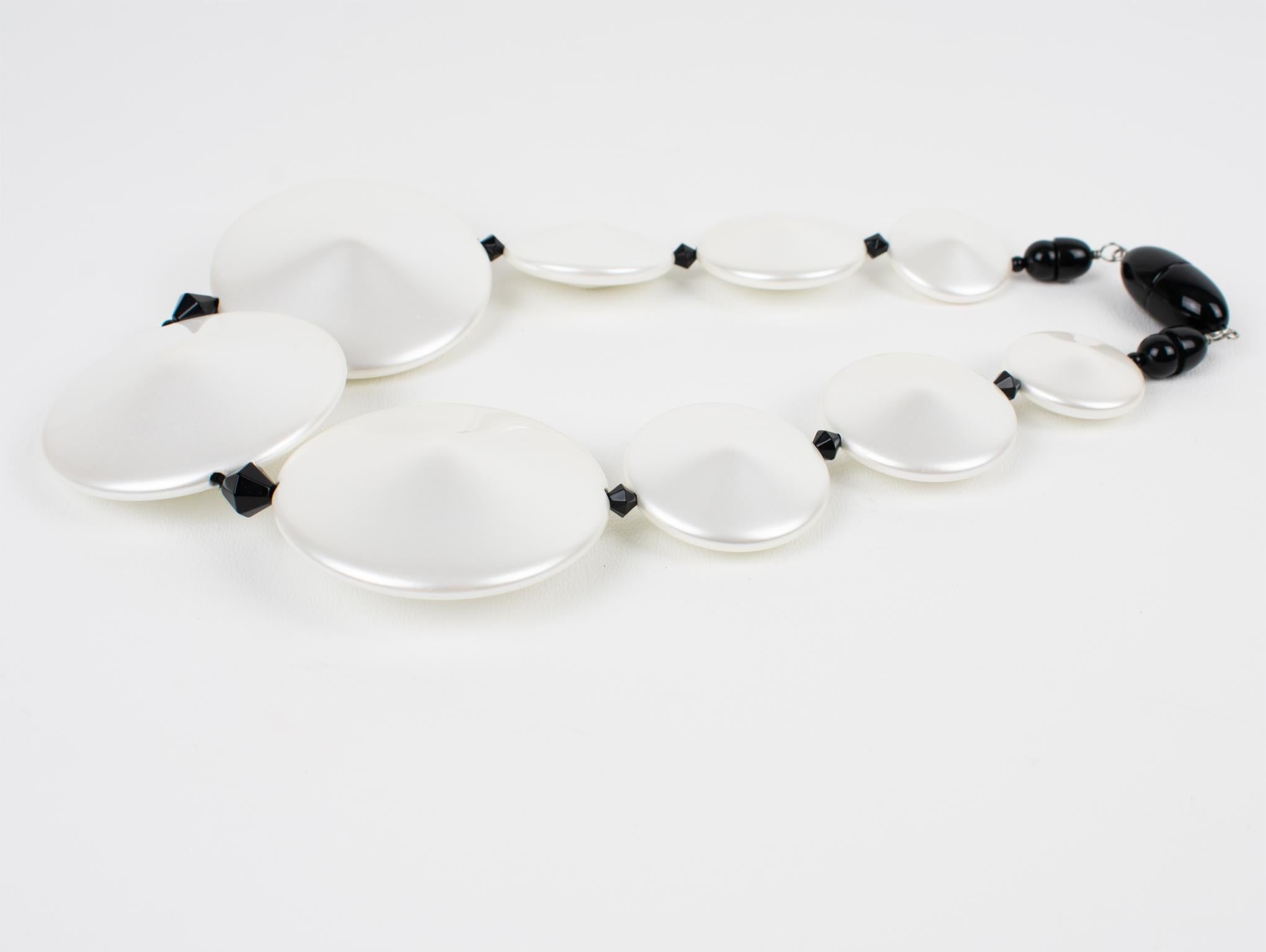 Women's or Men's Angela Caputi Pearlized White and Black Resin Necklace For Sale
