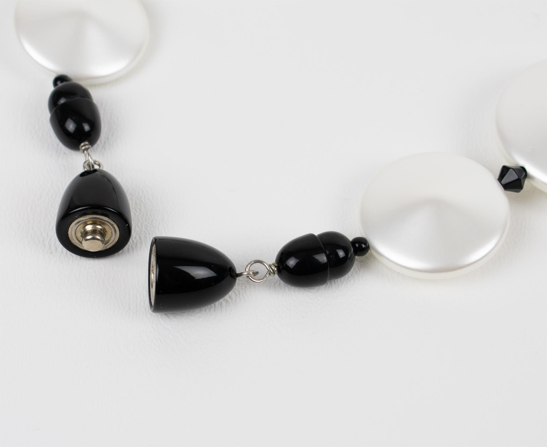Angela Caputi Pearlized White and Black Resin Necklace For Sale 1