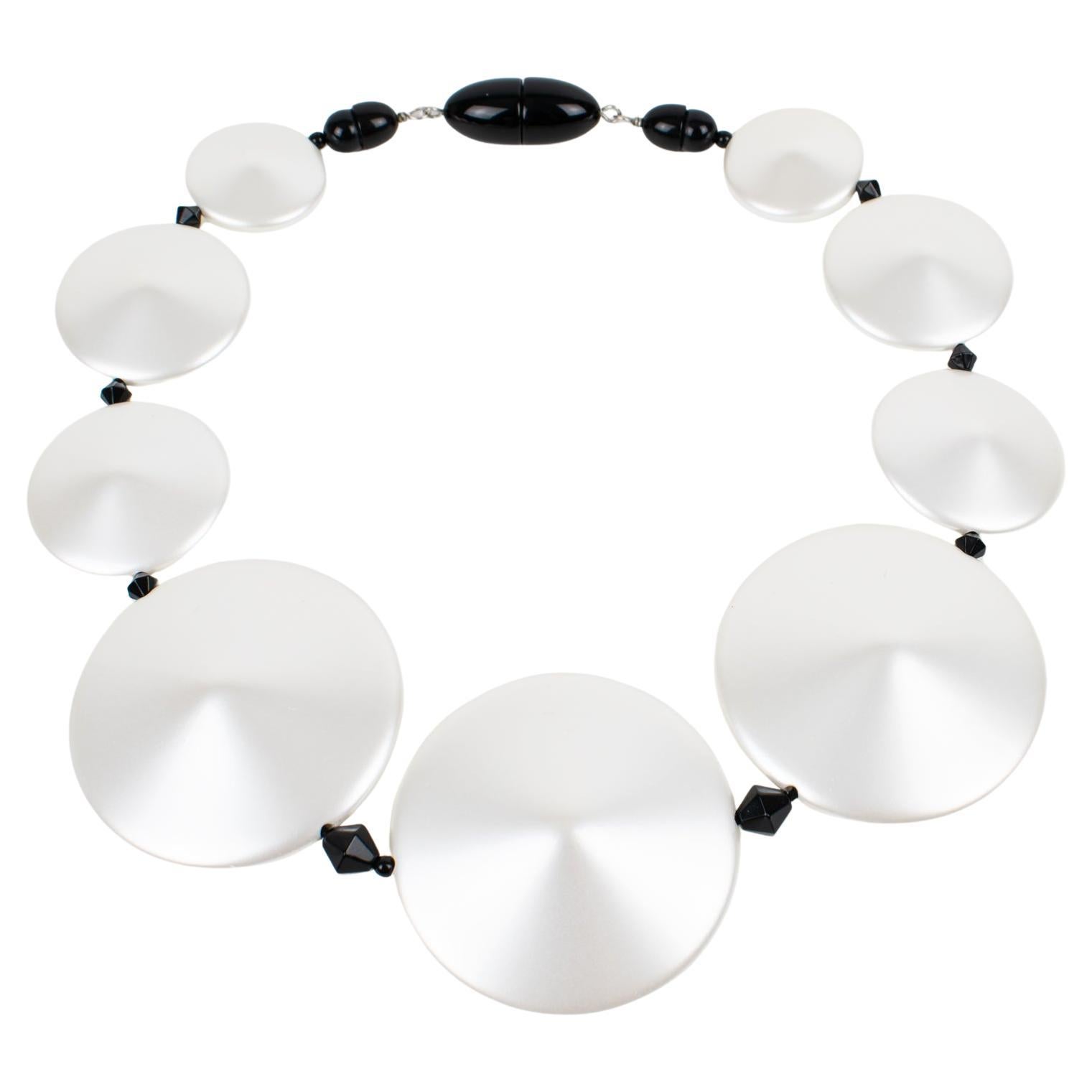 Angela Caputi Pearlized White and Black Resin Necklace For Sale