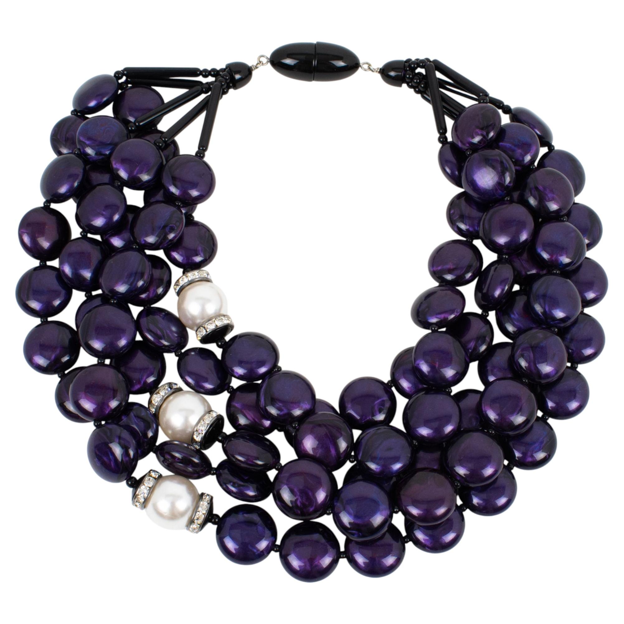 Angela Caputi - Collana girocollo a più file in resina viola