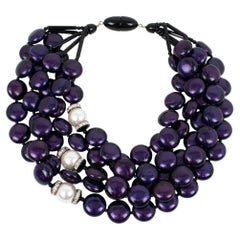 Angela Caputi Purple Resin Multi-Row Choker Necklace