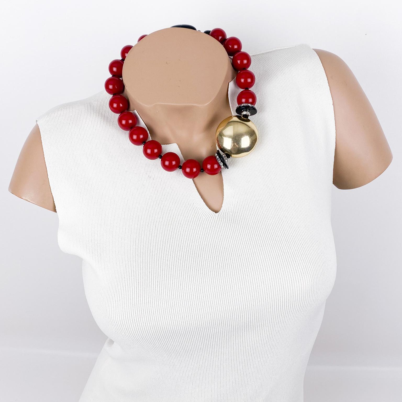 Modern Angela Caputi Red and Gold Resin Choker Necklace For Sale