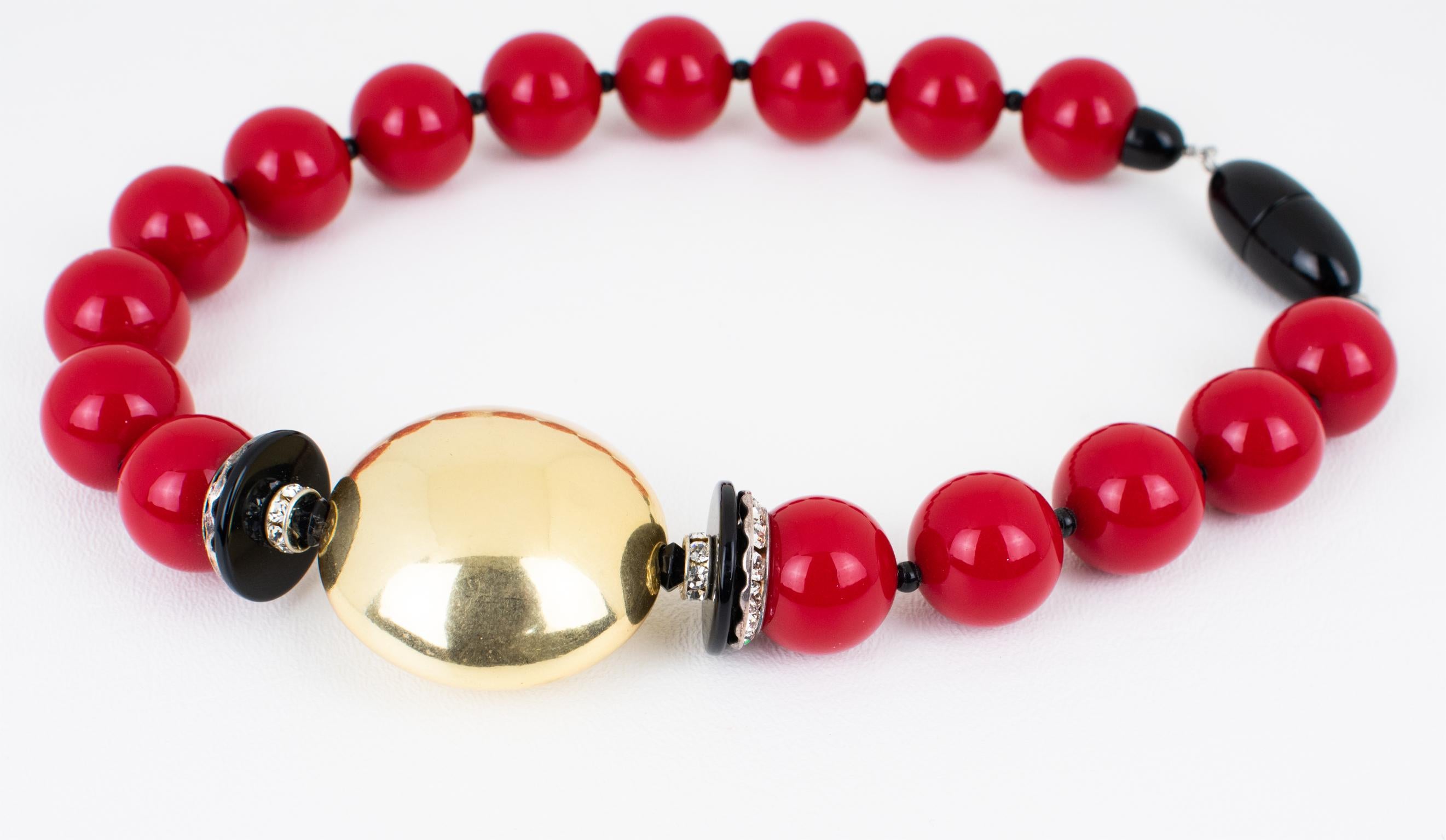 Angela Caputi Red and Gold Resin Choker Necklace For Sale 1