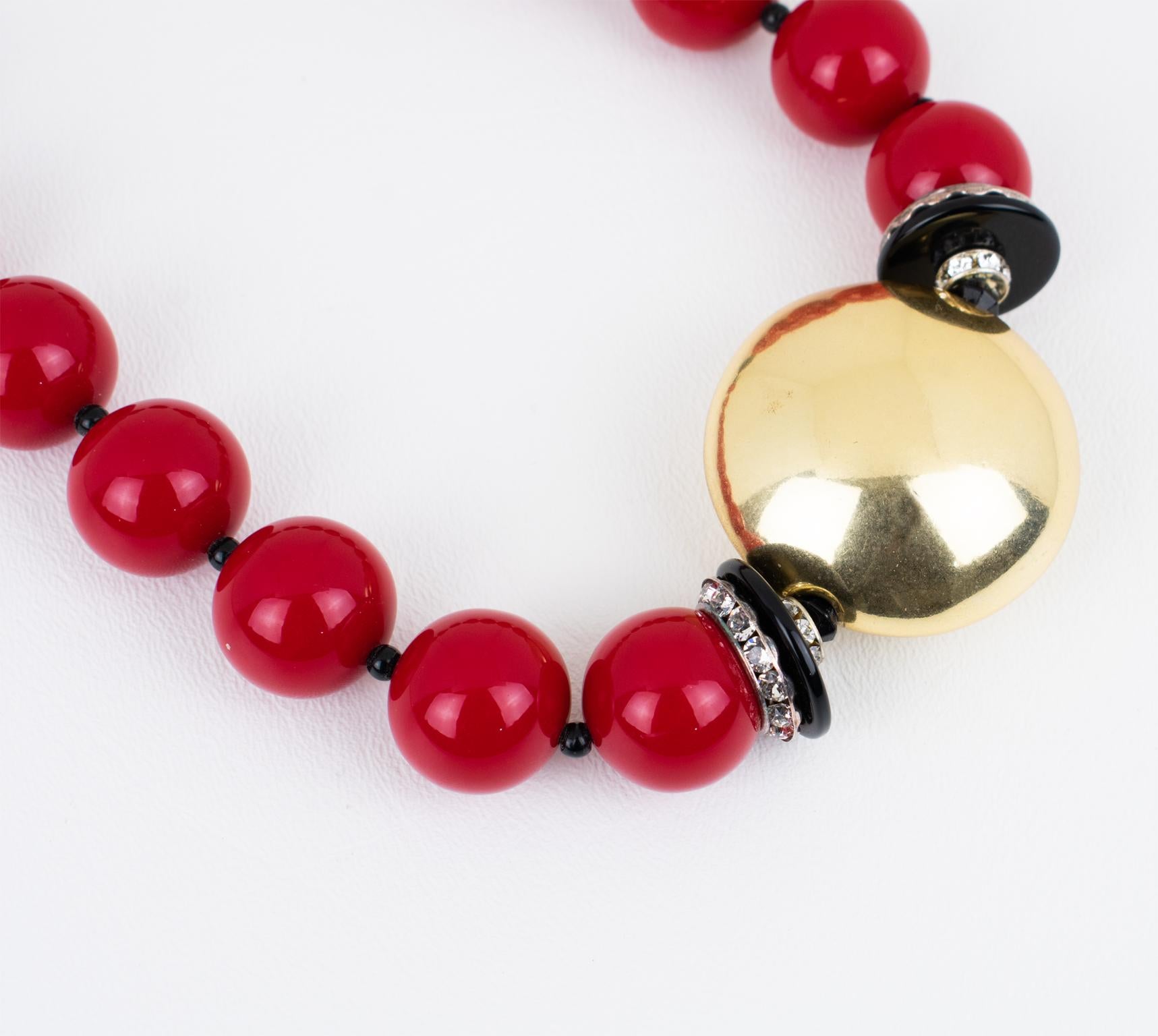 Angela Caputi Red and Gold Resin Choker Necklace For Sale 2