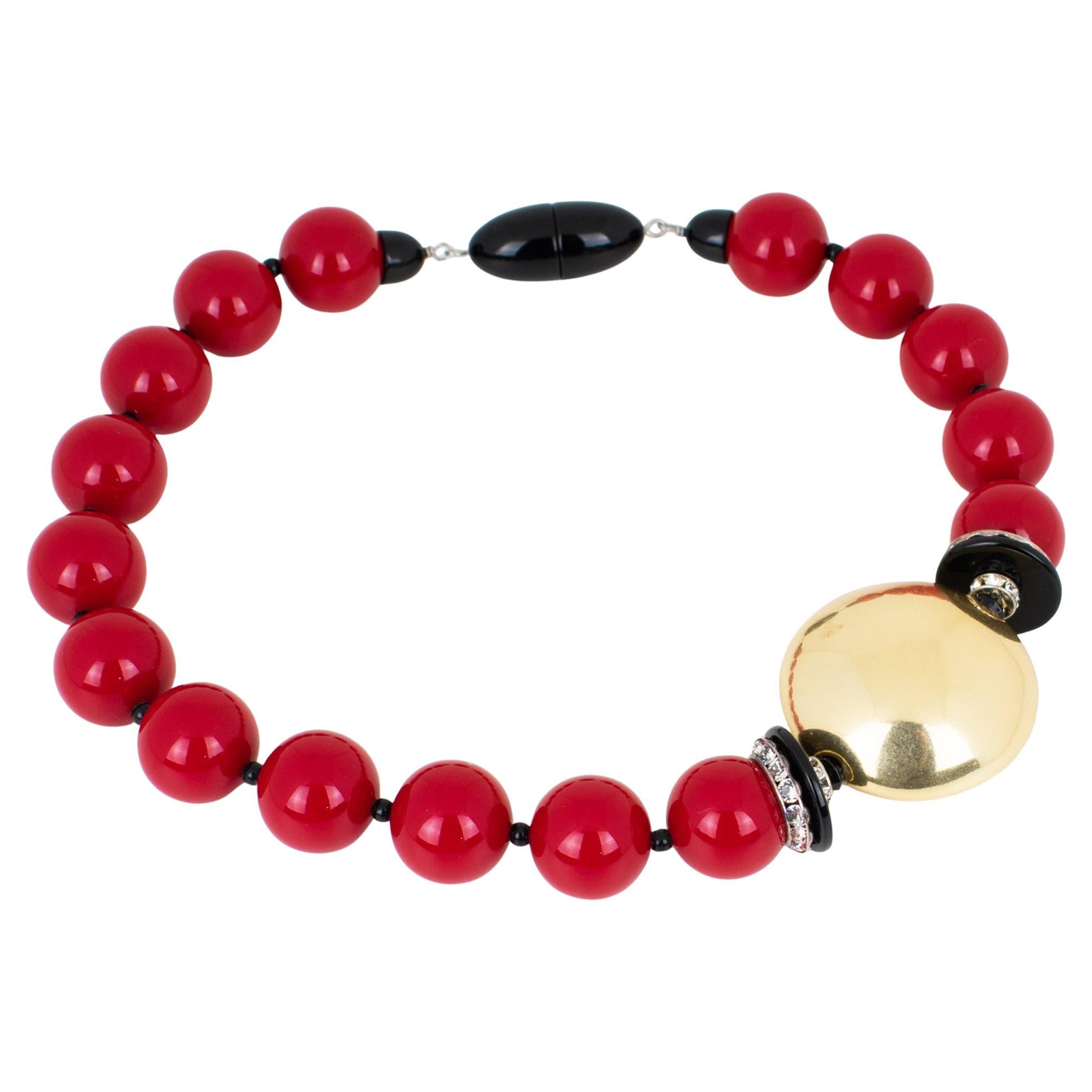 Collier ras du cou en résine rouge et or Angela Caputi