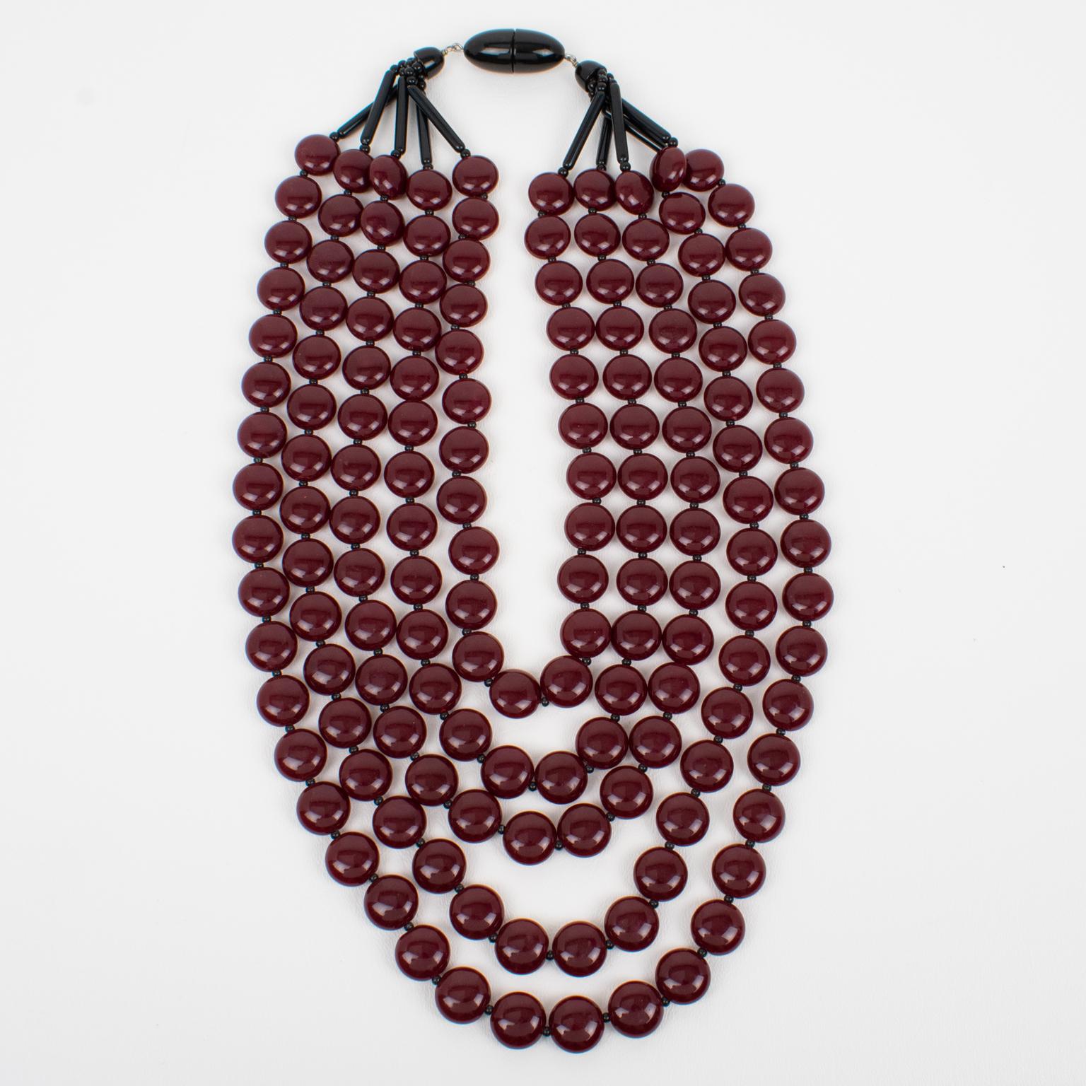 Angela Caputi Red Bordeaux Resin Multi-Strand Choker Necklace In Excellent Condition For Sale In Atlanta, GA