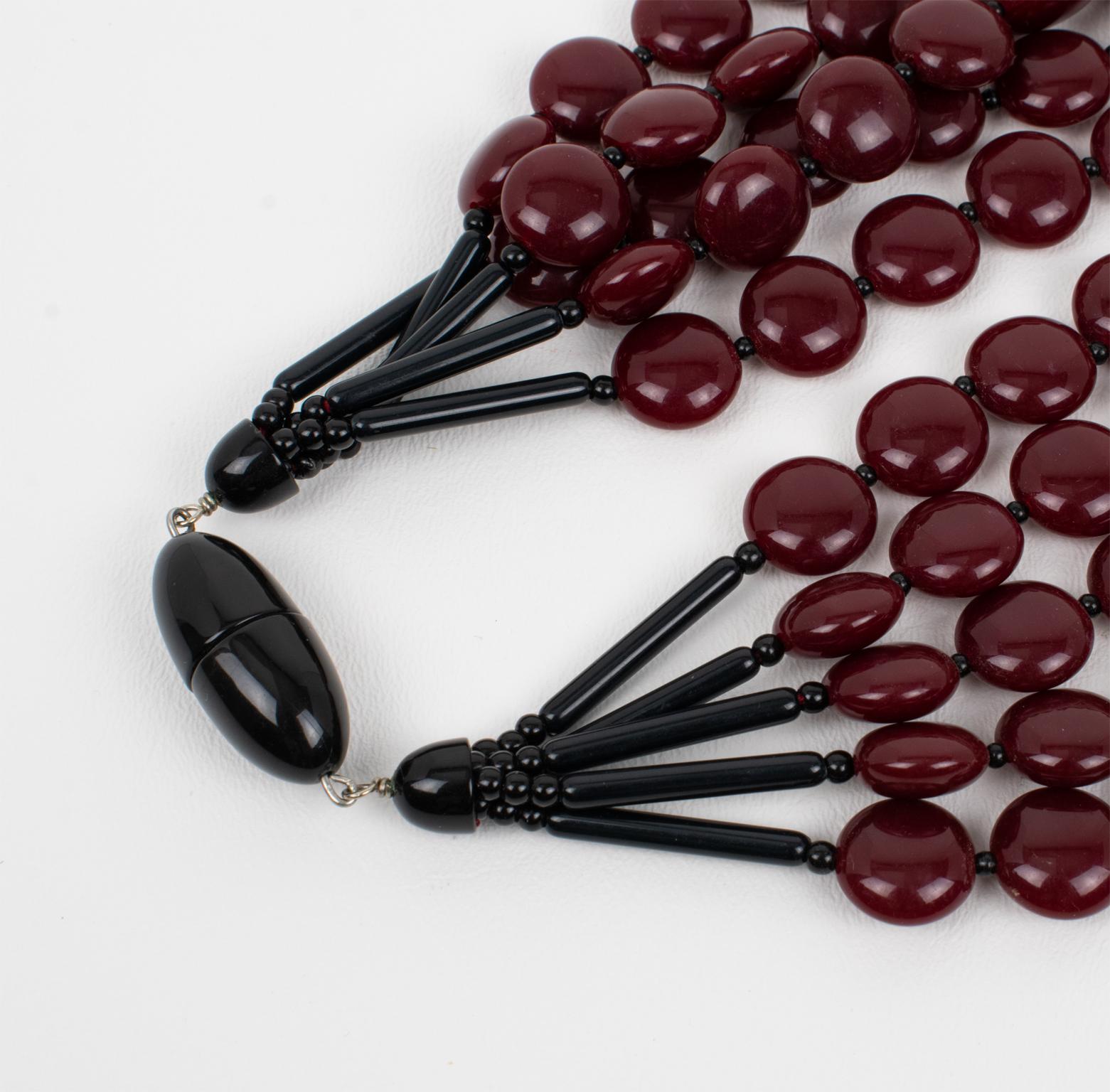 Angela Caputi Red Bordeaux Resin Multi-Strand Choker Necklace For Sale 1