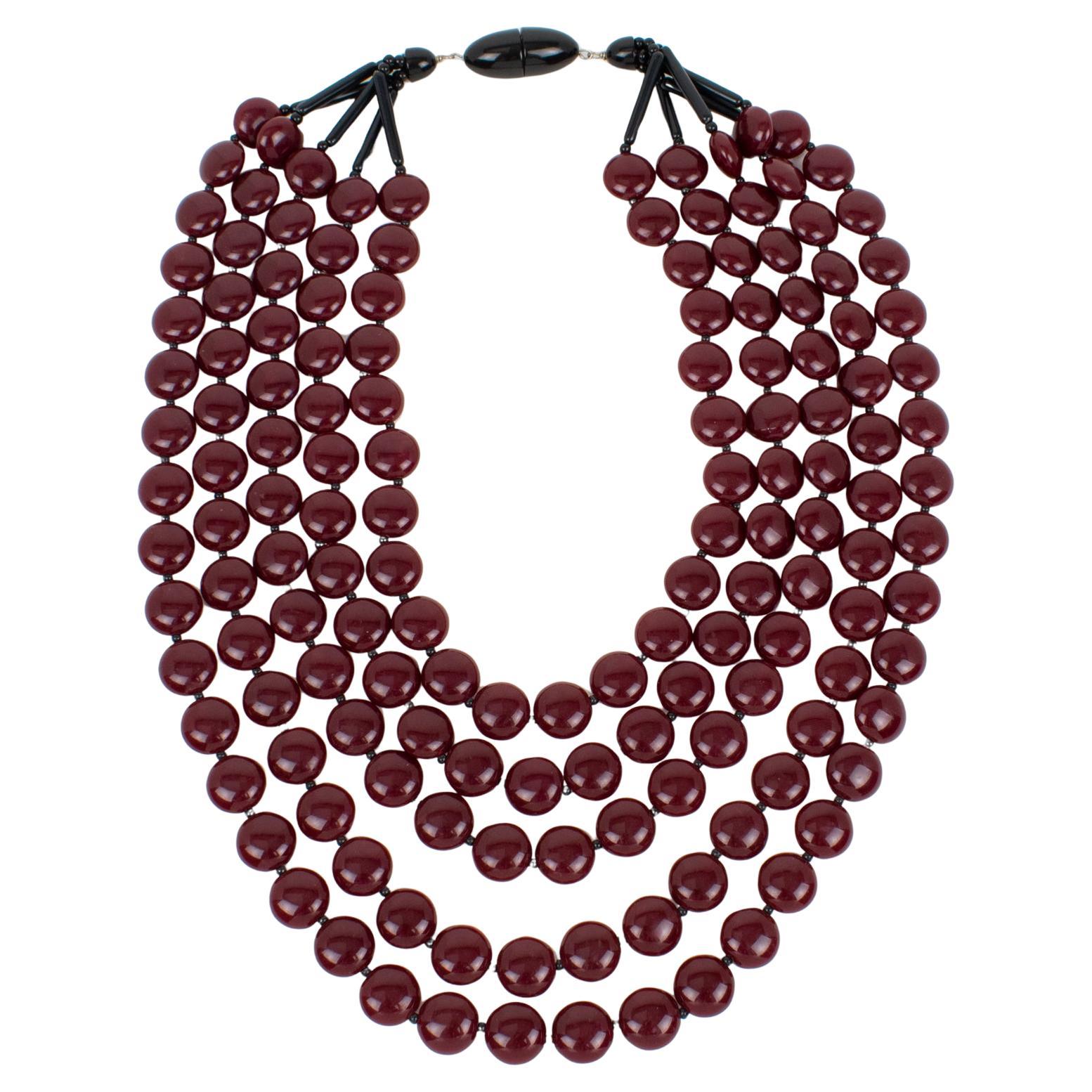Angela Caputi Red Bordeaux Resin Multi-Strand Choker Necklace