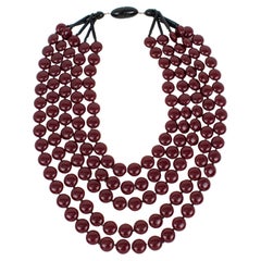 Vintage Angela Caputi Red Bordeaux Resin Multi-Strand Choker Necklace