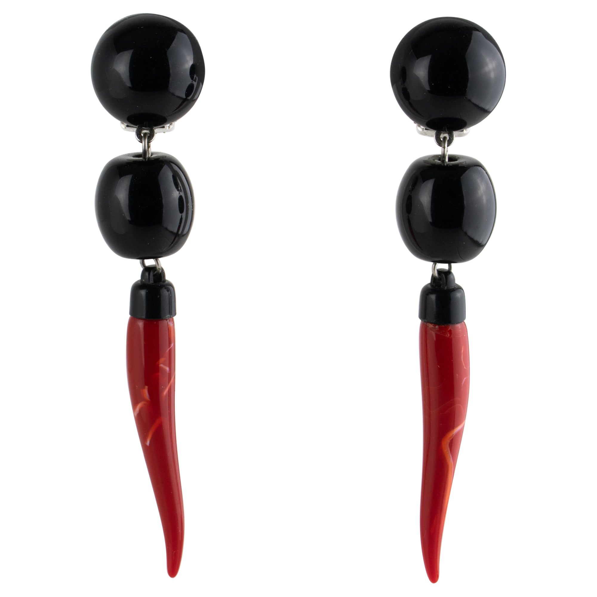 Angela Caputi Red Cinnabar Pepper Dangle Resin Clip Earrings For Sale