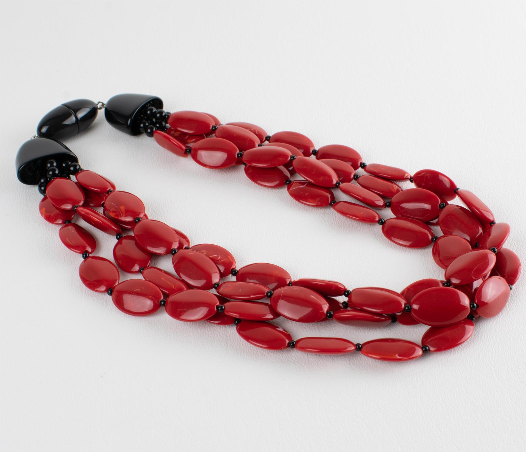 Angela Caputi Red Cinnabar Resin Multi-Strand Necklace In Excellent Condition In Atlanta, GA