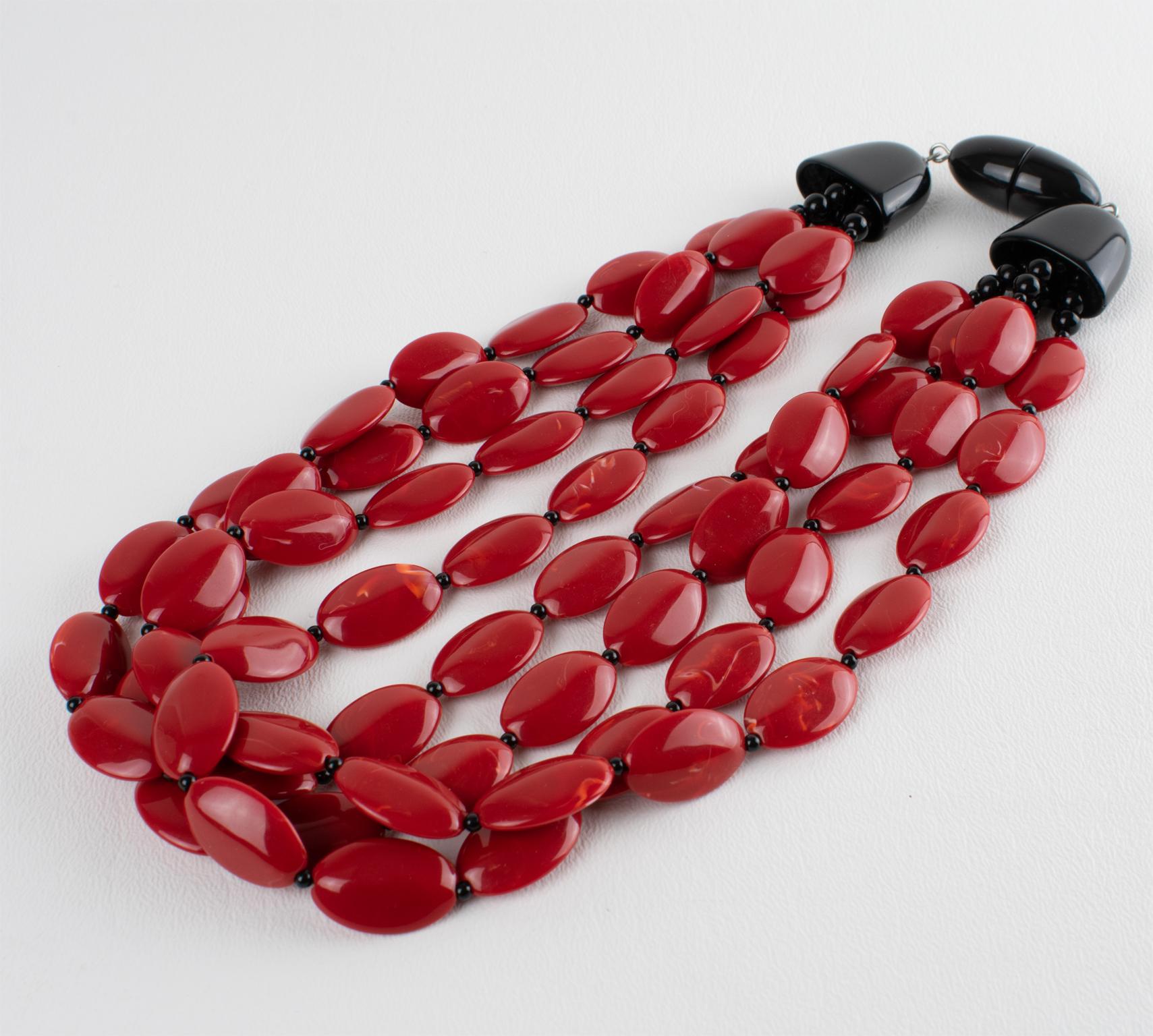 Women's or Men's Angela Caputi Red Cinnabar Resin Multi-Strand Necklace