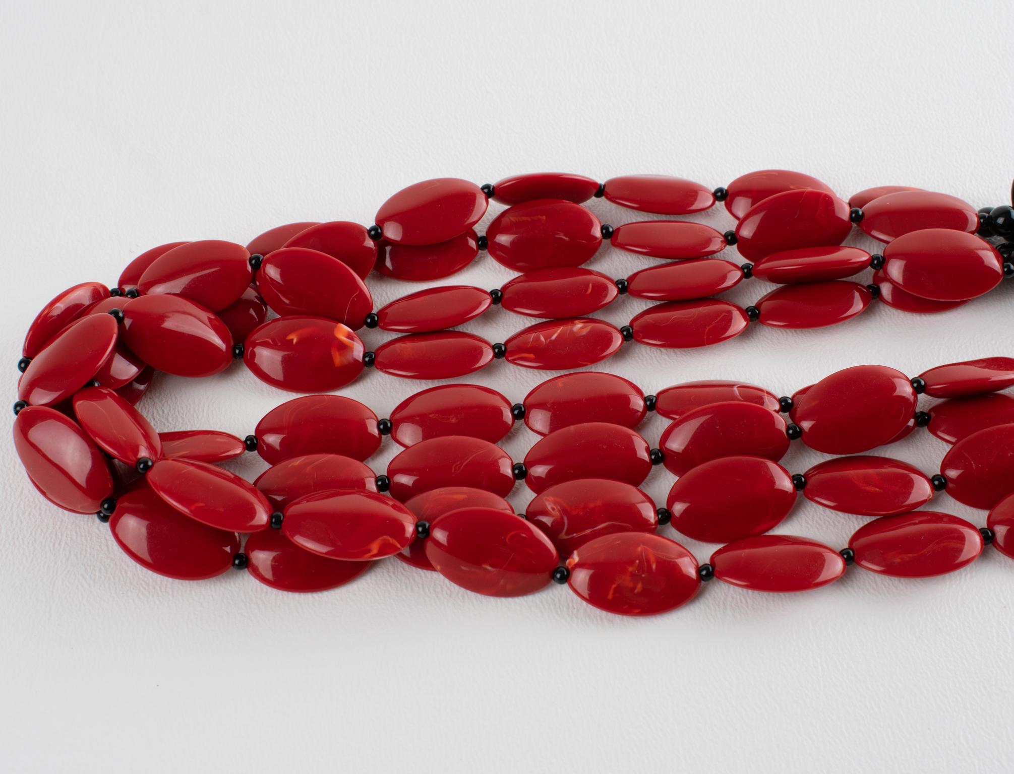 Angela Caputi Red Cinnabar Resin Multi-Strand Necklace 1