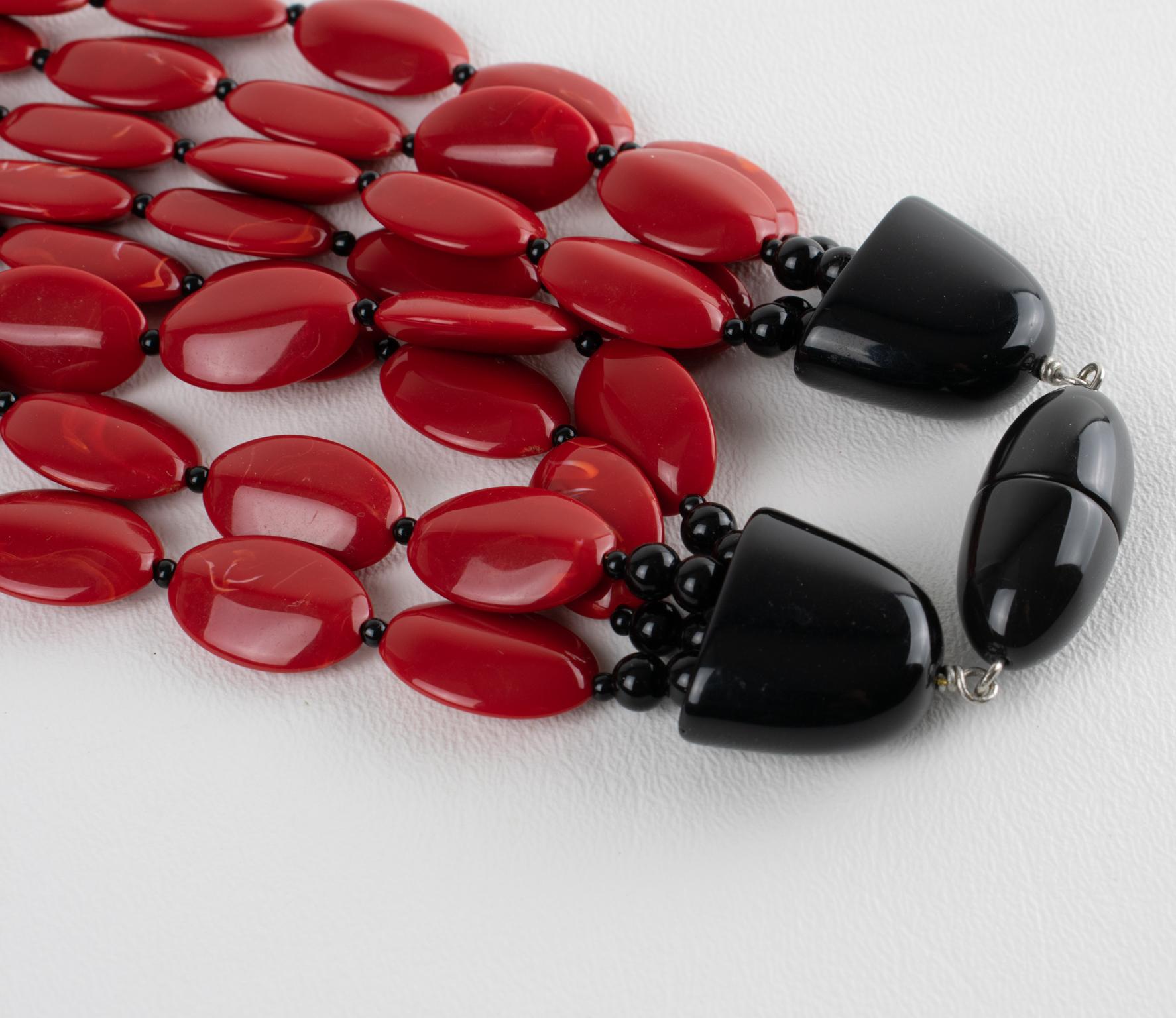 Angela Caputi Red Cinnabar Resin Multi-Strand Necklace 2