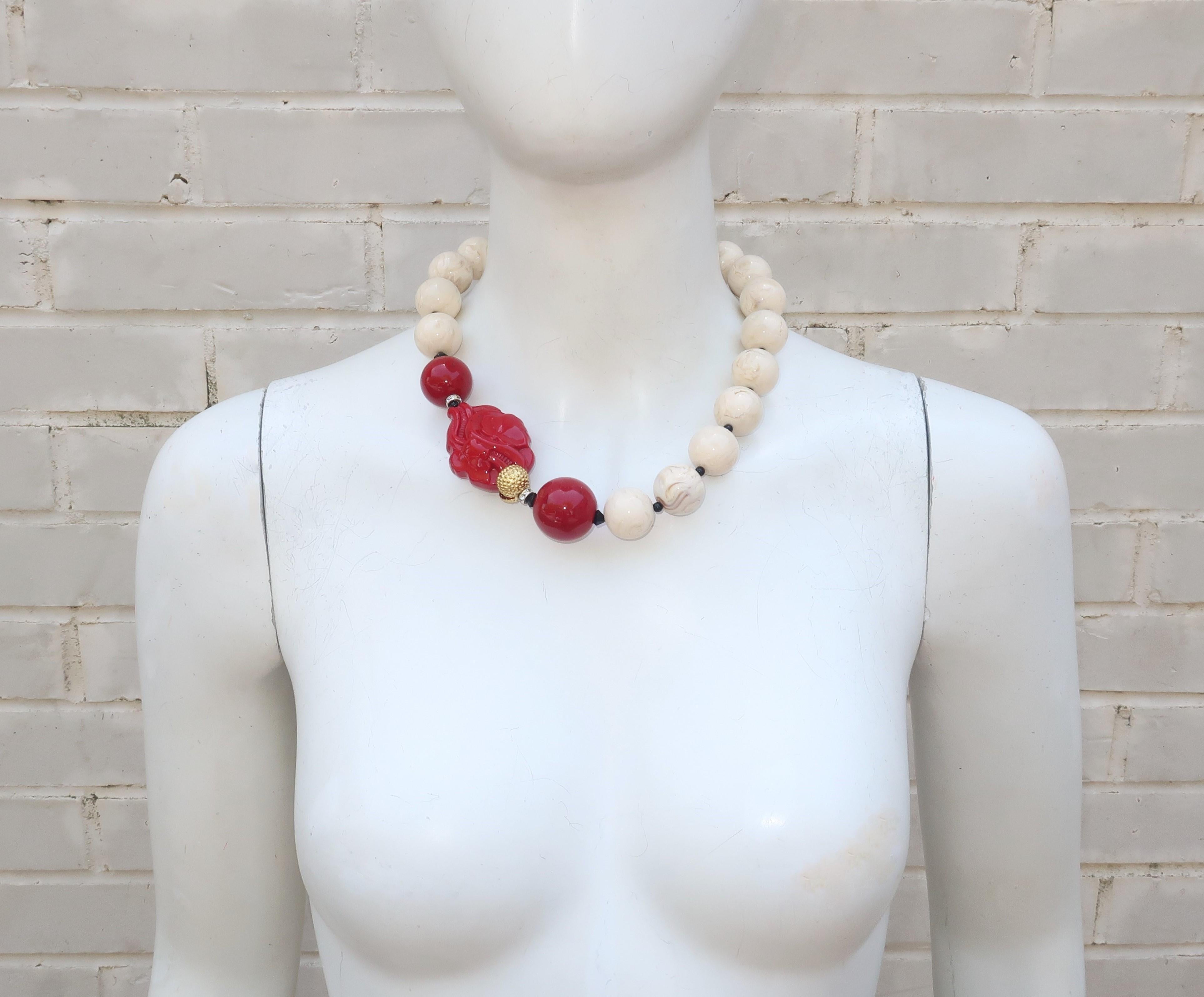 Art Deco Angela Caputi Resin Bead Asian Inspired Necklace