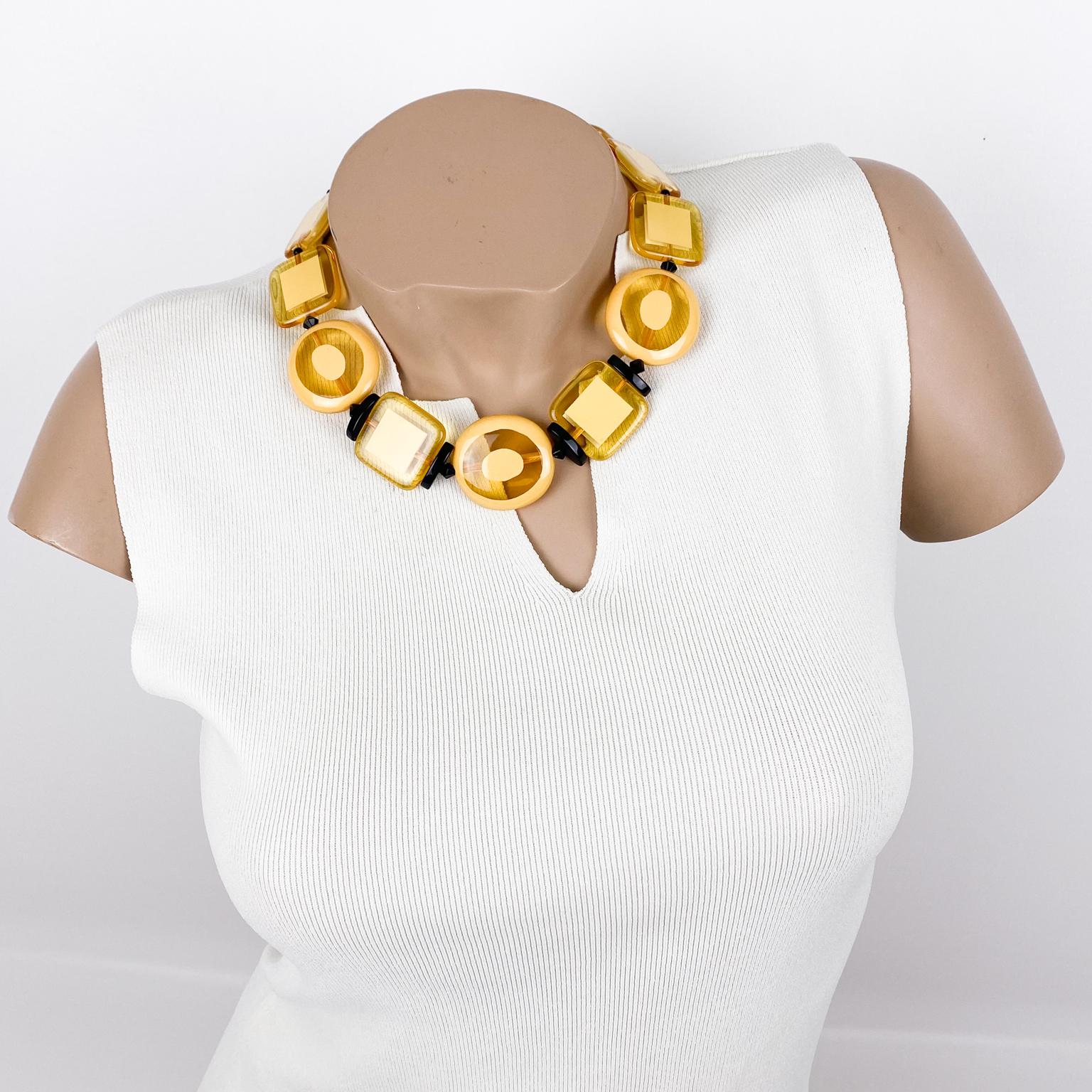 Modern Angela Caputi Yellow and Black Resin Necklace For Sale