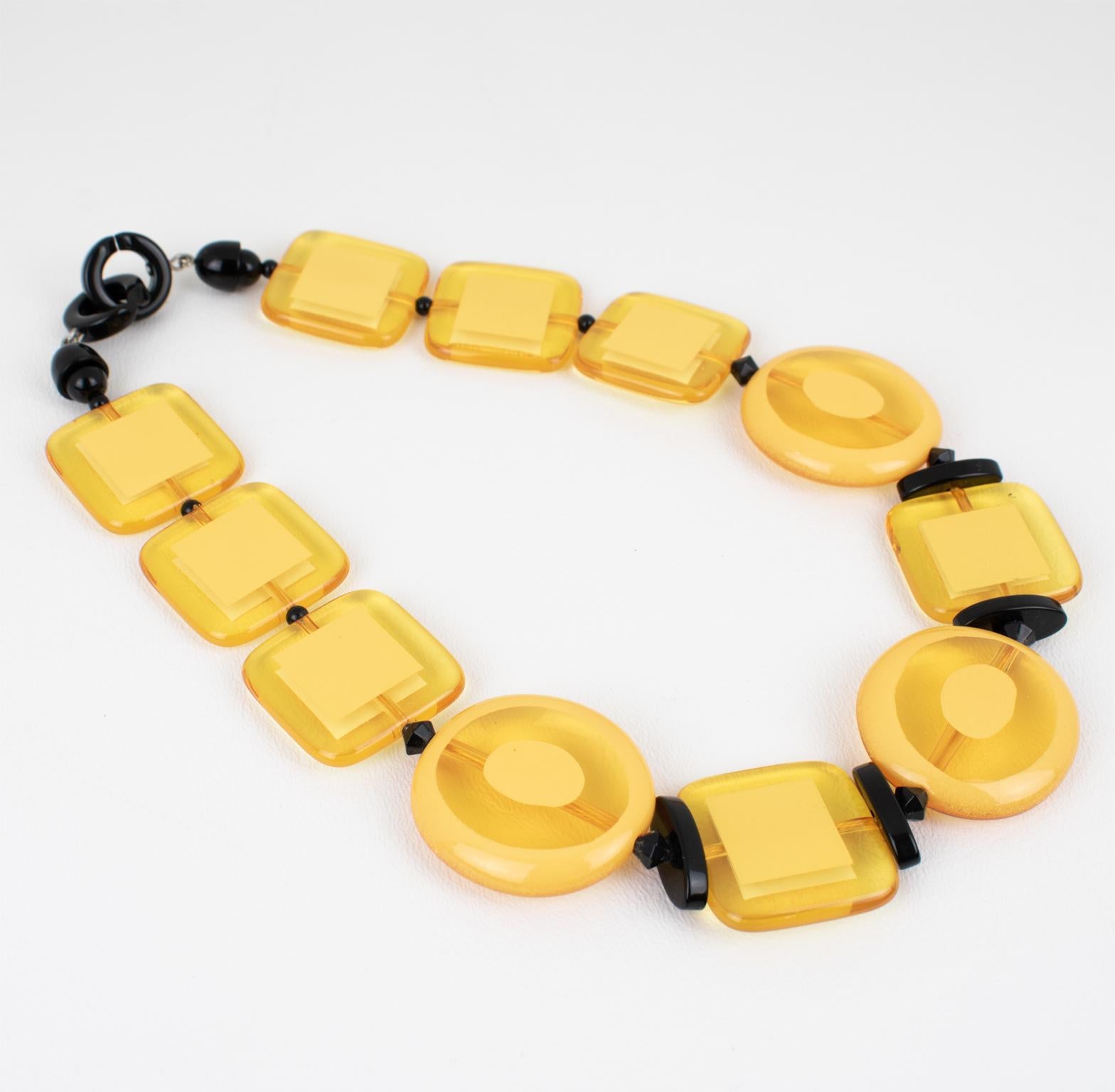 Women's or Men's Angela Caputi Yellow and Black Resin Necklace For Sale