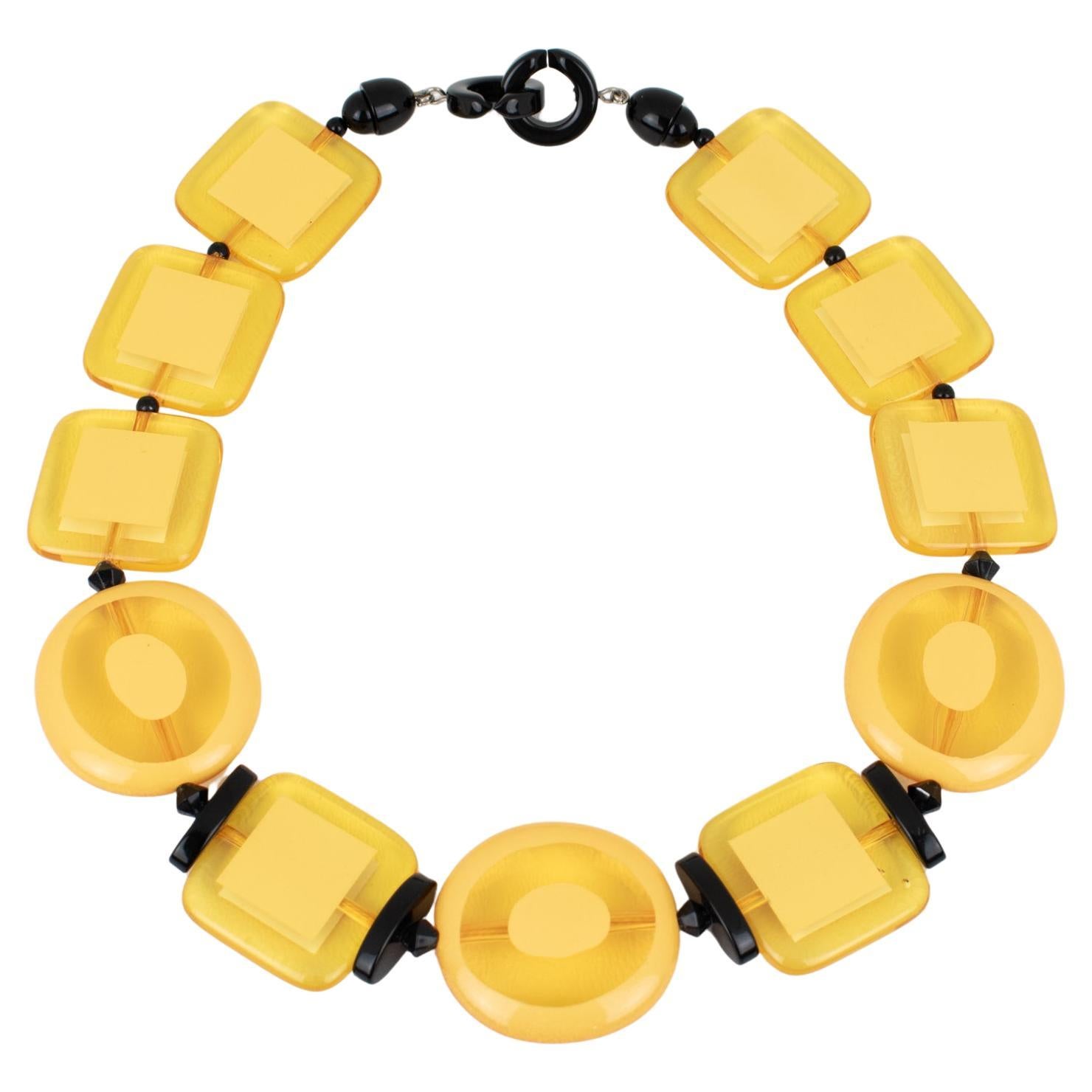 Angela Caputi Yellow and Black Resin Necklace For Sale