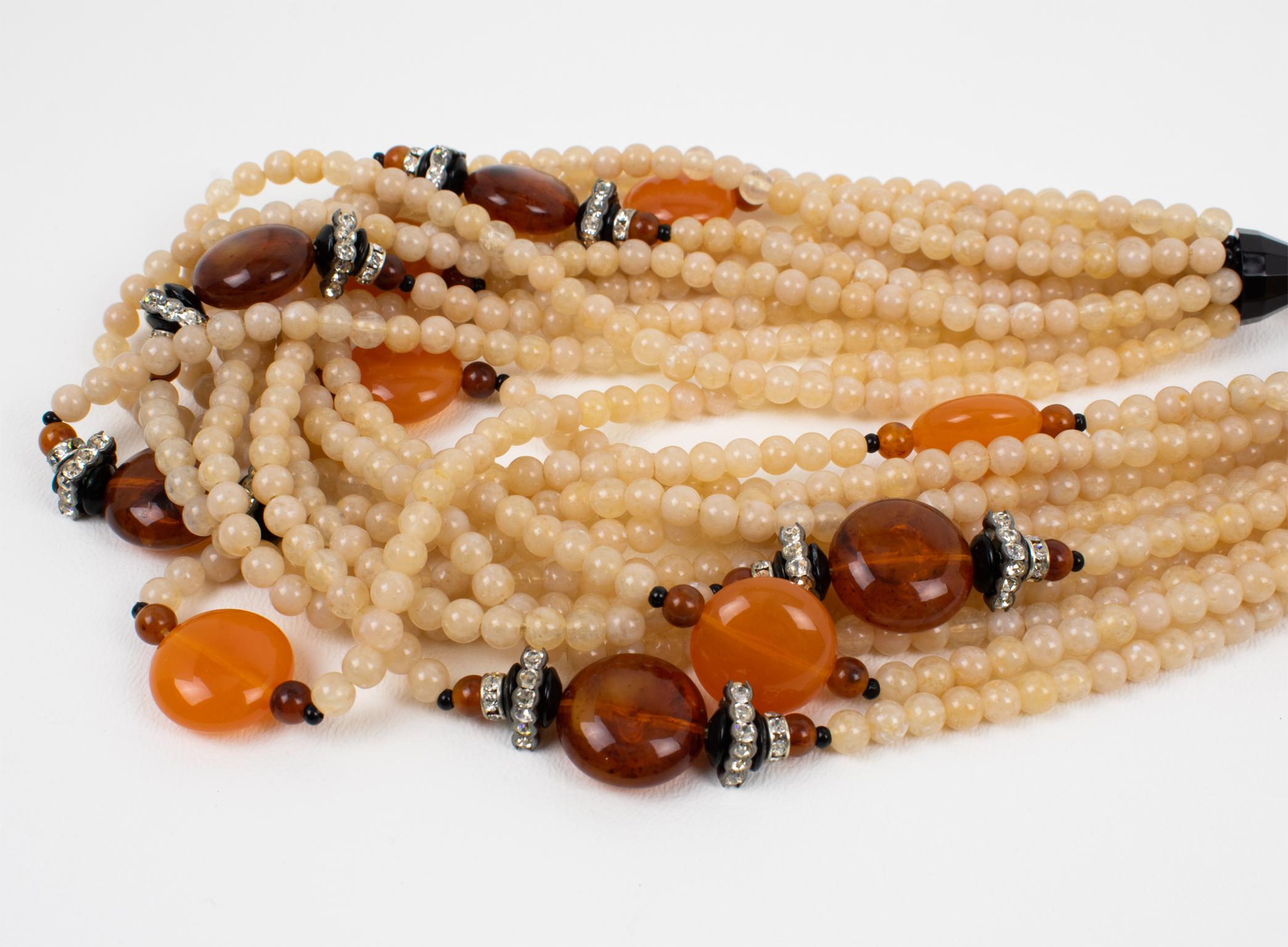 Angela Caputi Resin Choker Necklace Latte and Amber Multi-Strand For Sale 3