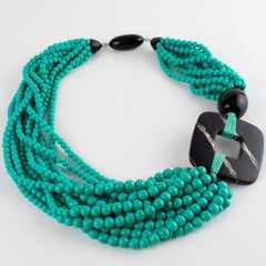 Angela Caputi Collana girocollo in resina Turchese e Angela Black a più fili