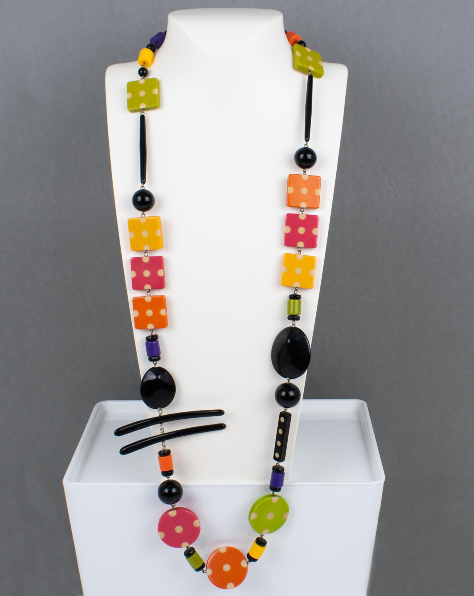 Modern Angela Caputi Resin Extra-Long Necklace Multicolor Playful Design For Sale