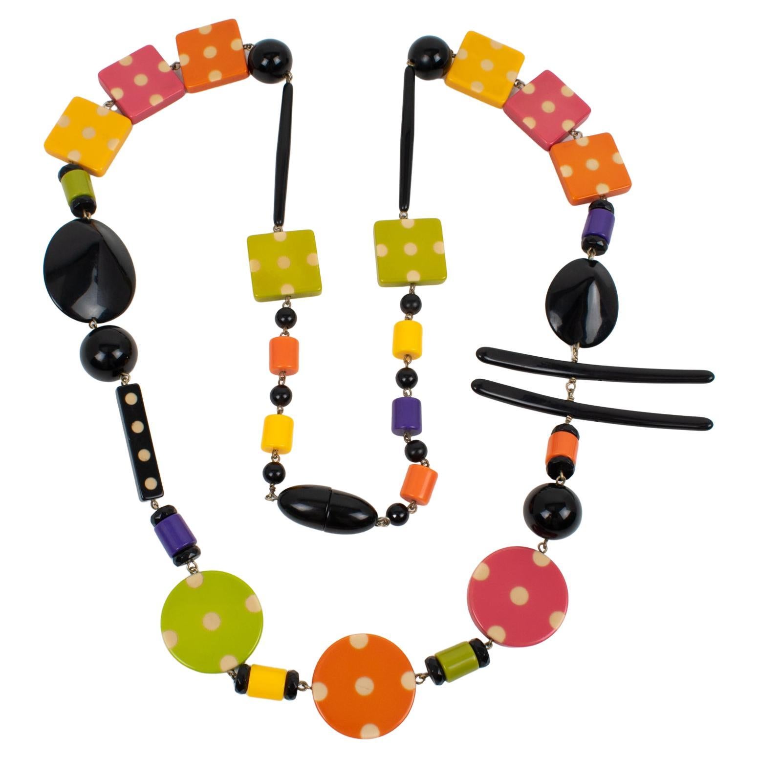 Angela Caputi Resin Extra-Long Necklace Multicolor Playful Design For Sale