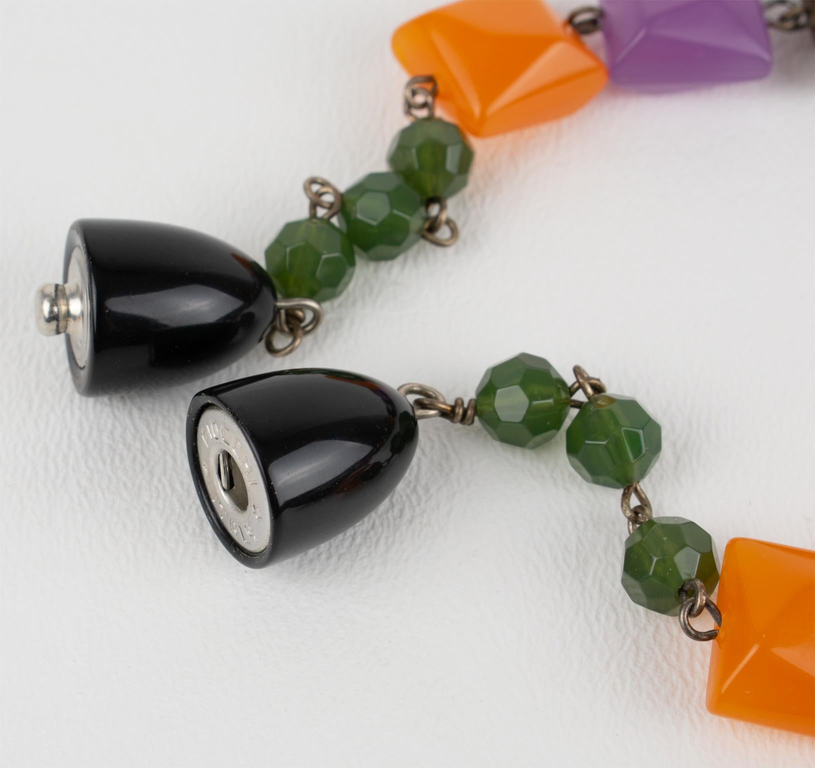 Angela Caputi, collier long en résine sculpté et façonné avec perles multicolores en vente 9