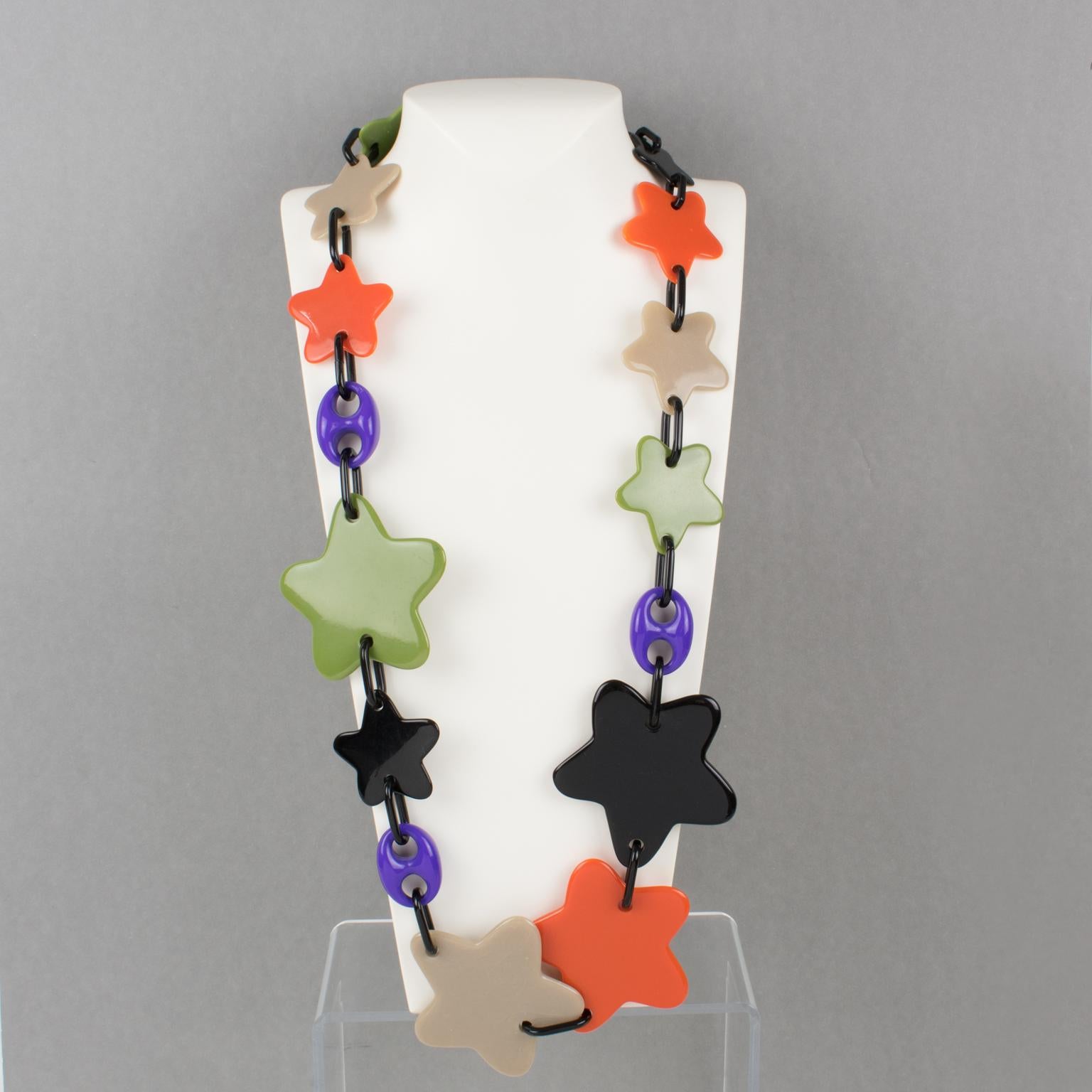 Modern Angela Caputi Resin Long Necklace with Multicolor Stars For Sale