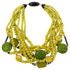 Angela Caputi Resin Multi-Strand Choker Necklace Avocado Green and Faux Jade