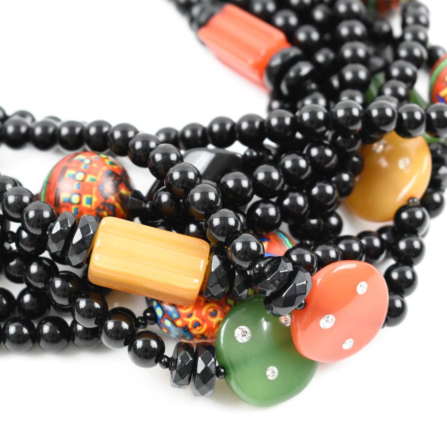 Angela Caputi Resin Multi-Strand Choker Necklace Black and Multicolor 2