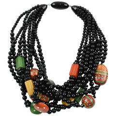 Angela Caputi Resin Multi-Strand Choker Necklace Black and Multicolor