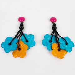 Angela Caputi Saffron and Turquoise Flower Resin Clip Earrings