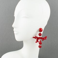 Angela Caputi Scarlet Red Coral Dangle Resin Clip Earrings