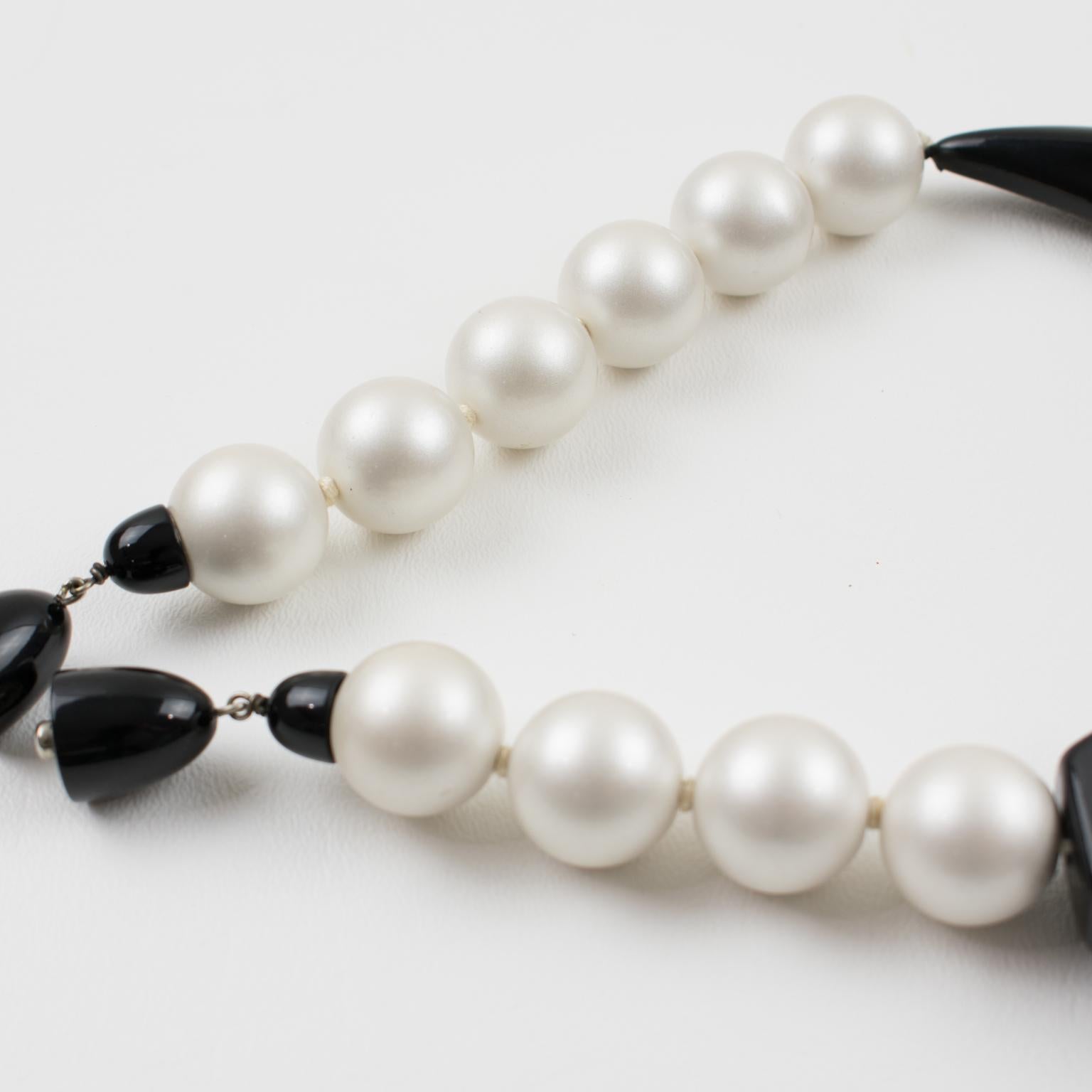 Angela Caputi Asymmetric Choker Necklace Black and Pearly Resin  4