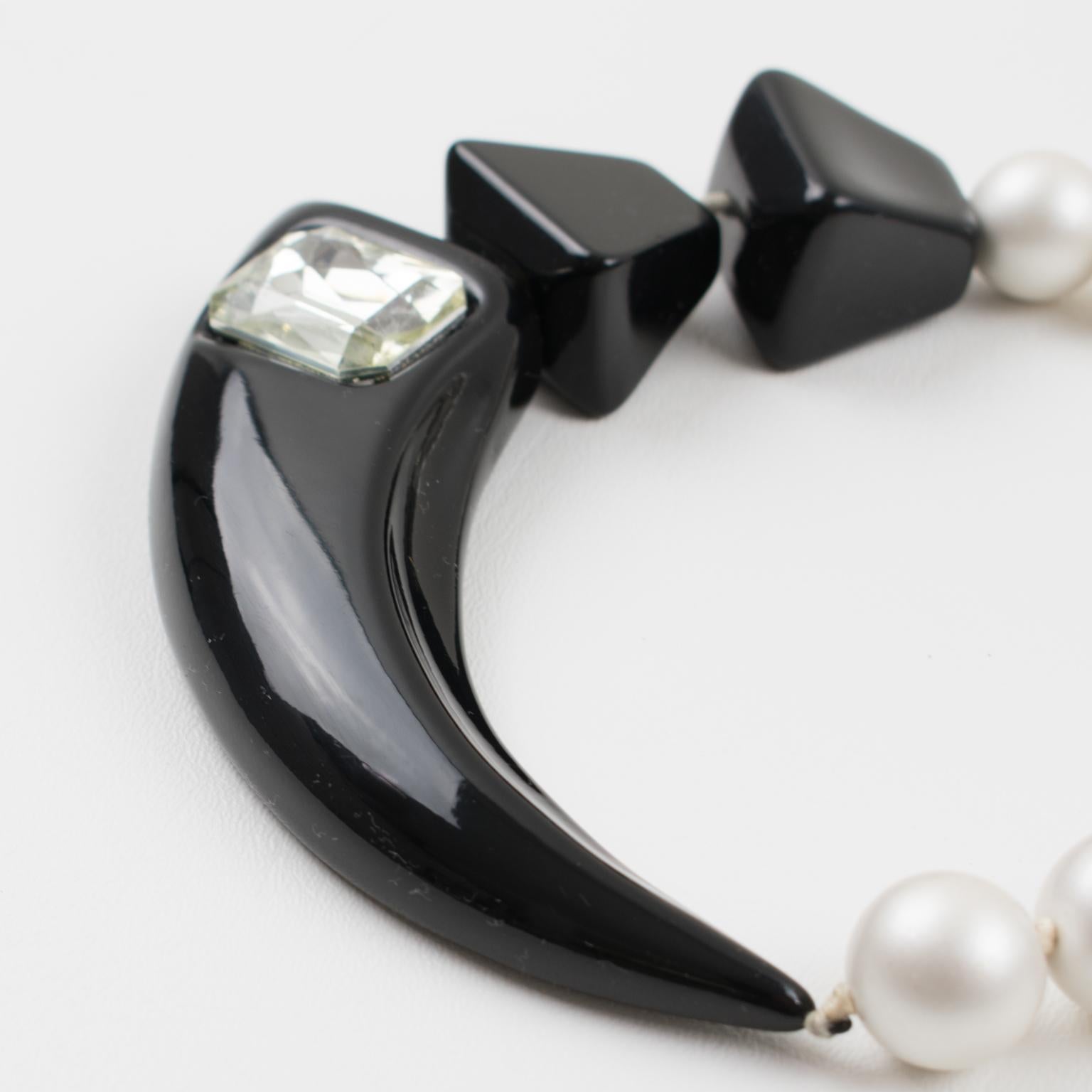 Angela Caputi Asymmetric Choker Necklace Black and Pearly Resin  6