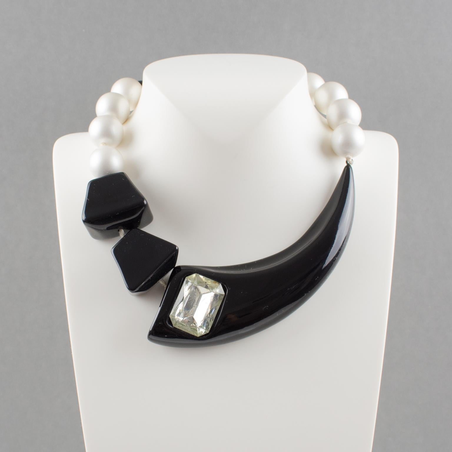 Modern Angela Caputi Asymmetric Choker Necklace Black and Pearly Resin 