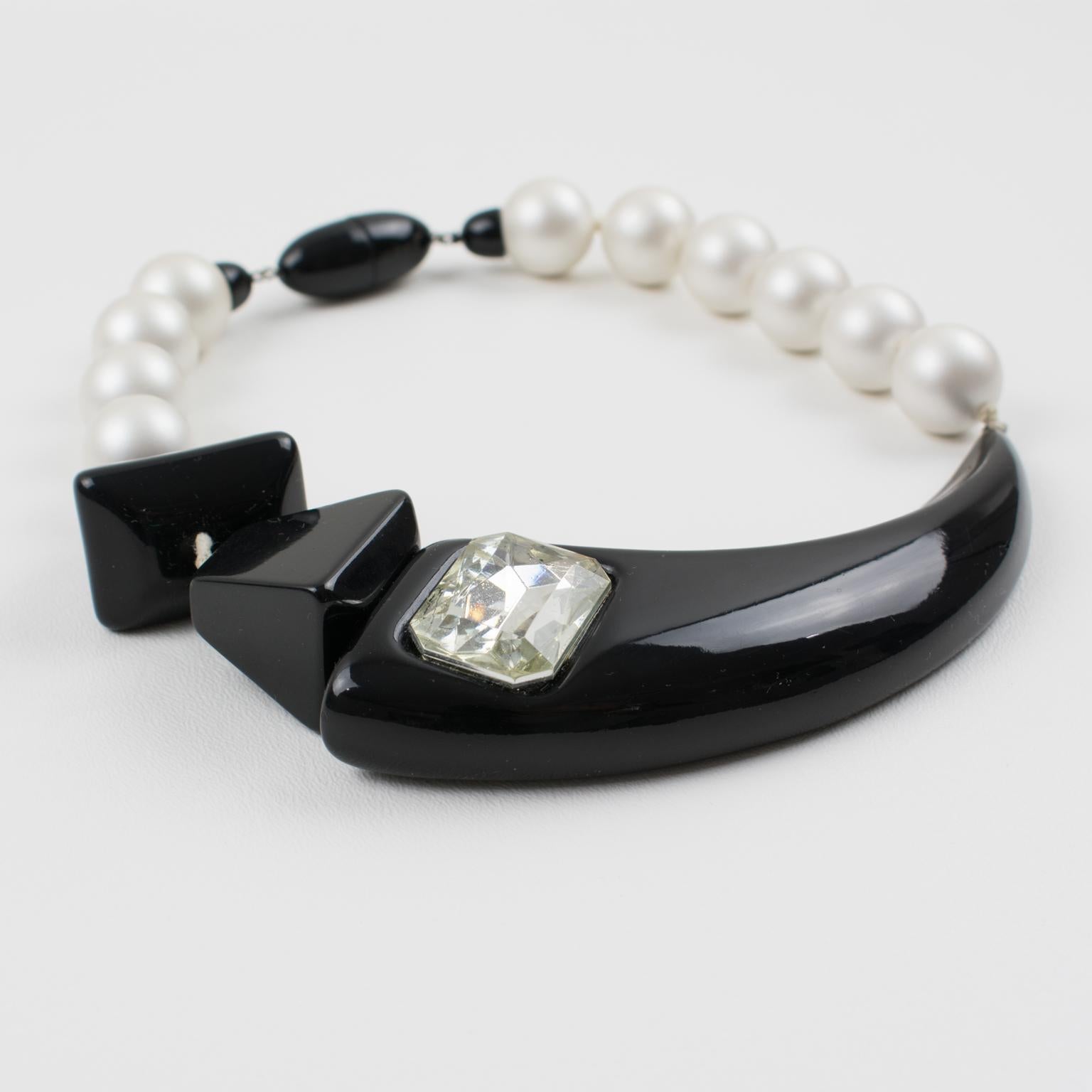 Women's or Men's Angela Caputi Asymmetric Choker Necklace Black and Pearly Resin 