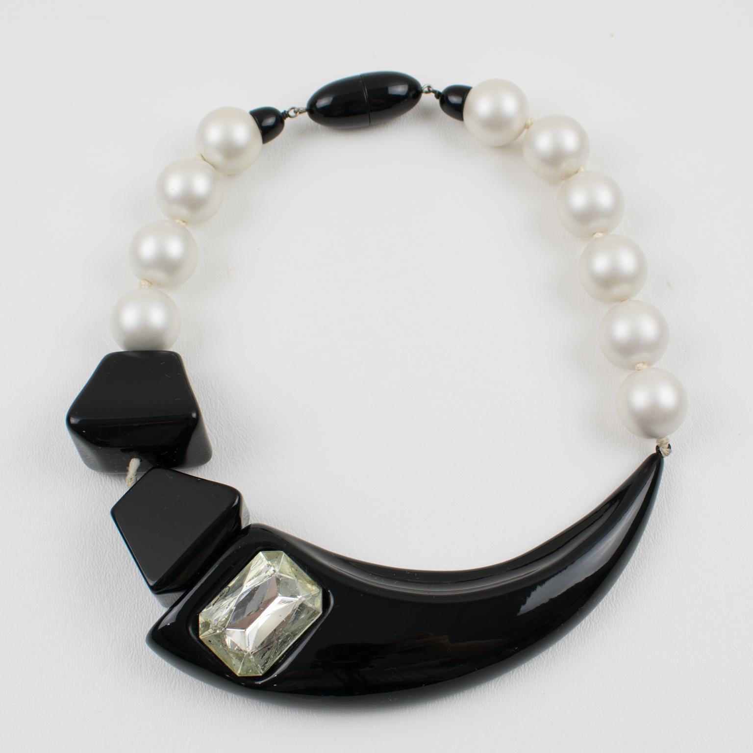 Angela Caputi Asymmetric Choker Necklace Black and Pearly Resin  1