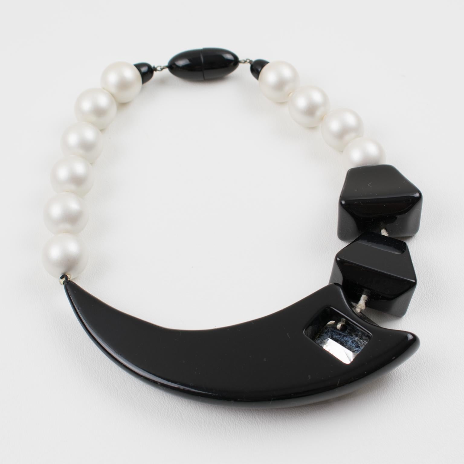 Angela Caputi Asymmetric Choker Necklace Black and Pearly Resin  3