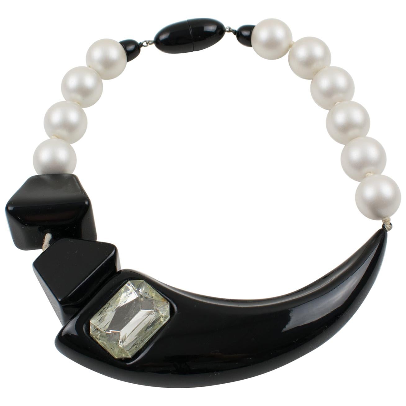 Angela Caputi Asymmetric Choker Necklace Black and Pearly Resin 