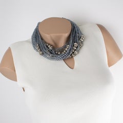 Angela Caputi Silvered Metal and Icy Blue Gray Resin Multi-Strand Necklace