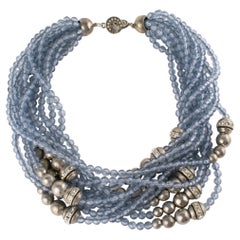 Angela Caputi Silvered Metal and Icy Blue Gray Resin Multi-Strand Necklace