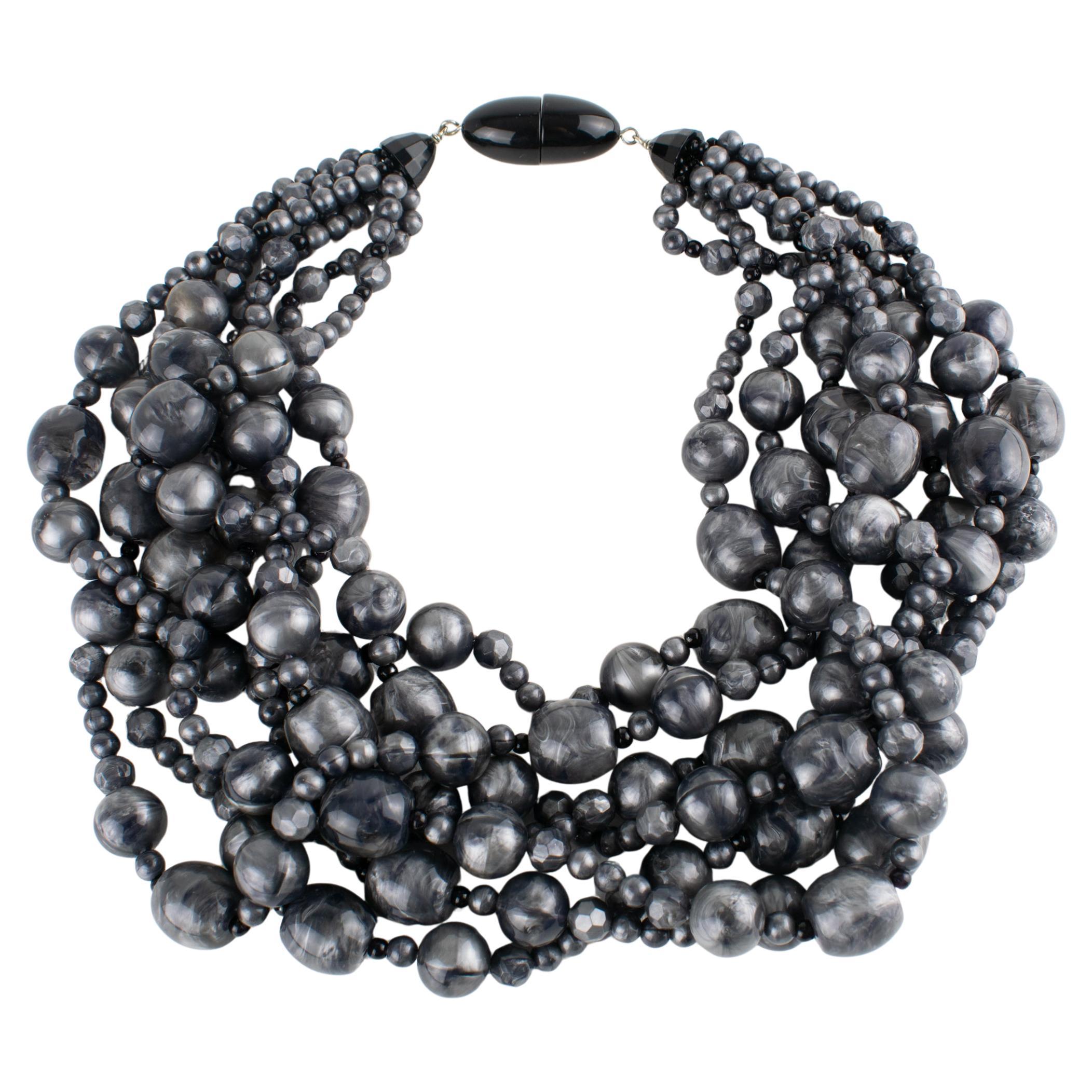 Angela Caputi - Collana in resina a più fili con perline grigio tempestoso