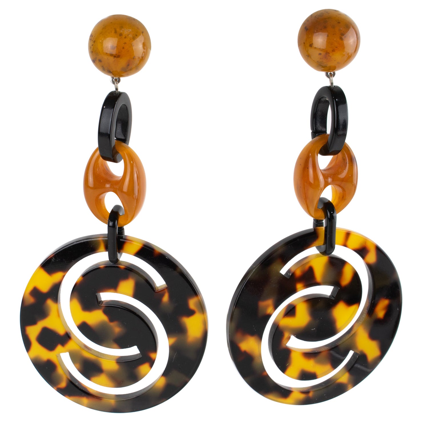 Boucles d'oreilles clips en résine ambre et tortue Angela Caputi en vente